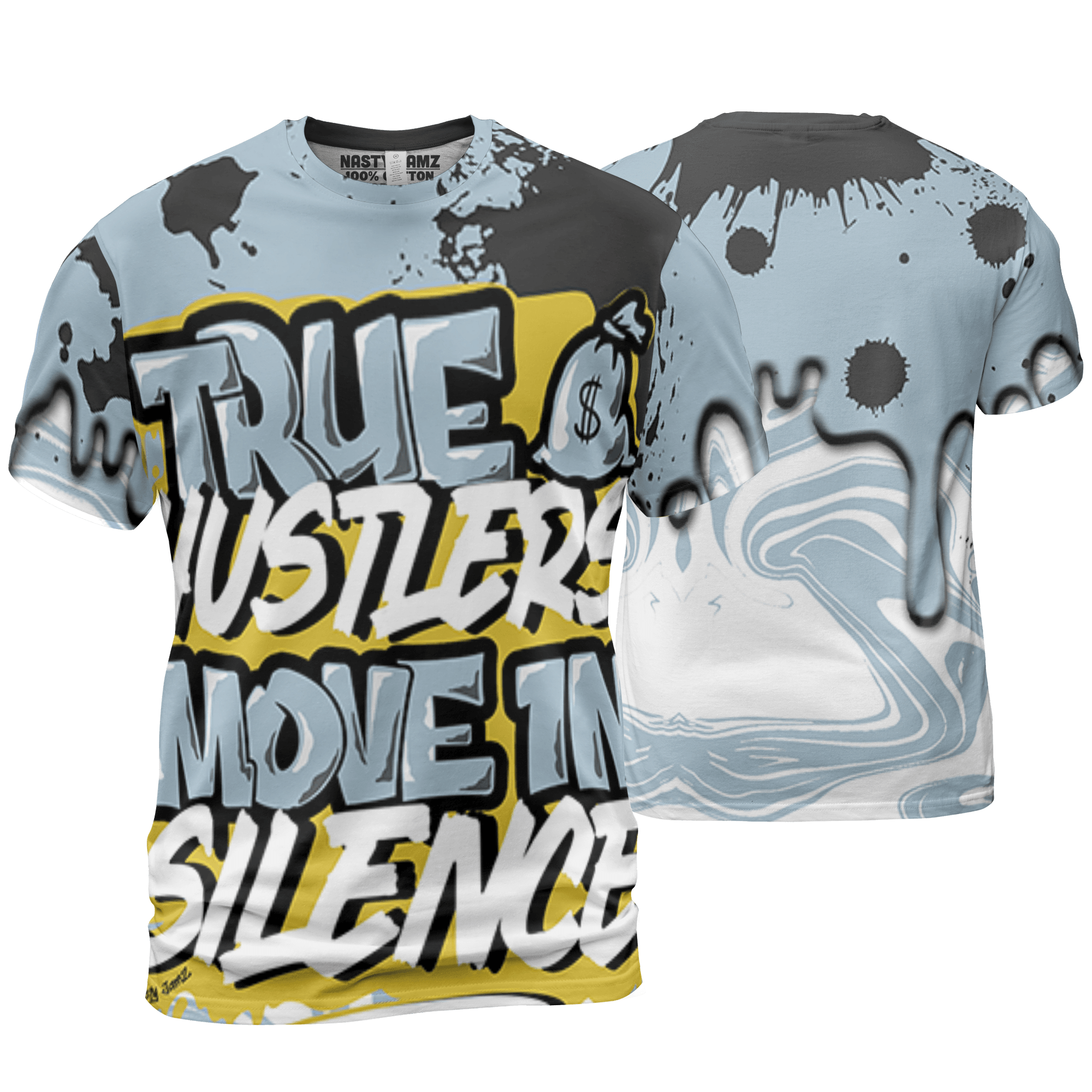 Blue Grey 13s T Shirt Match Move In Silence 3D All-Over Print Color Splash - NastyJamz