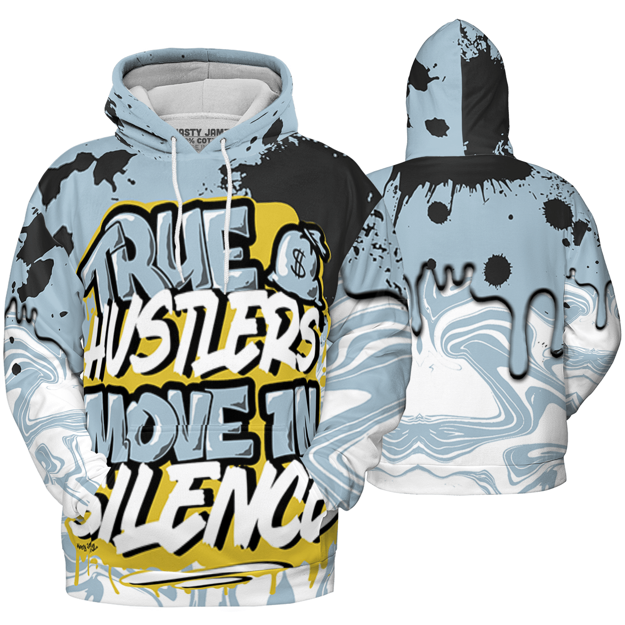 Blue Grey 13s Hoodie Match Move In Silence 3D All-Over Print Color Splash - NastyJamz