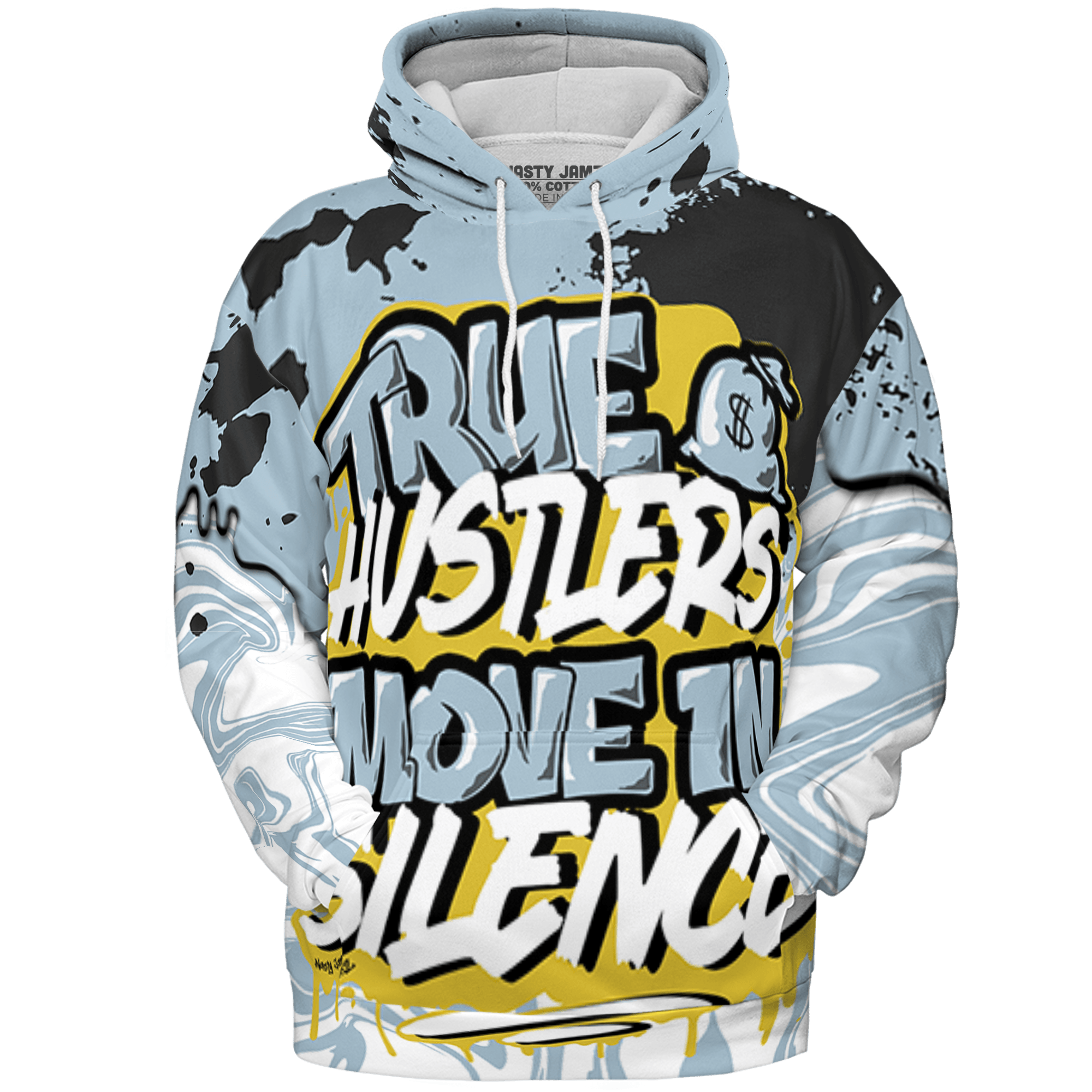 Blue Grey 13s Hoodie Match Move In Silence 3D All-Over Print Color Splash - NastyJamz