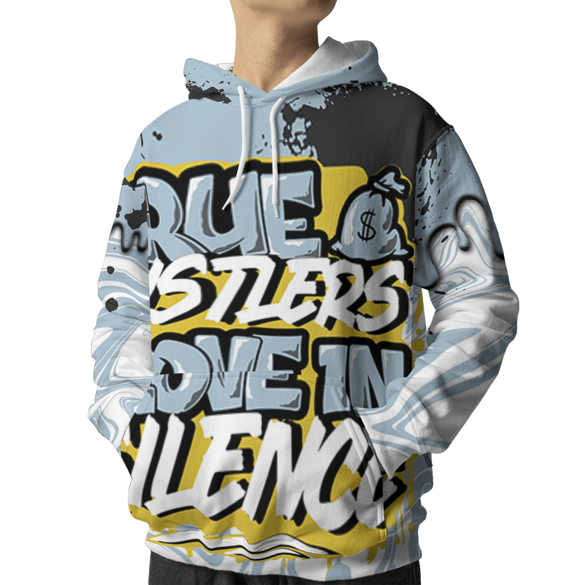 Blue Grey 13s Hoodie Match Move In Silence 3D All-Over Print Color Splash - NastyJamz