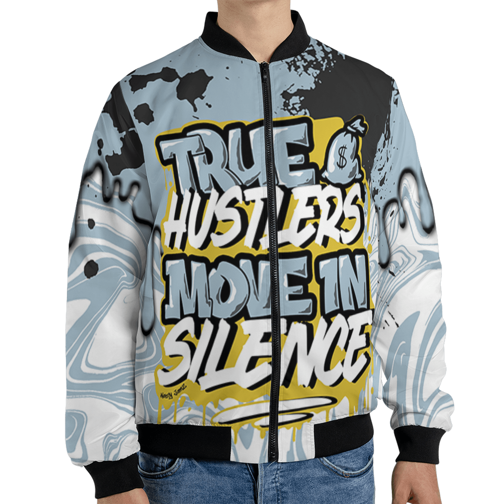 Blue Grey 13s Jacket Match Move In Silence 3D All-Over Print Color Splash - NastyJamz