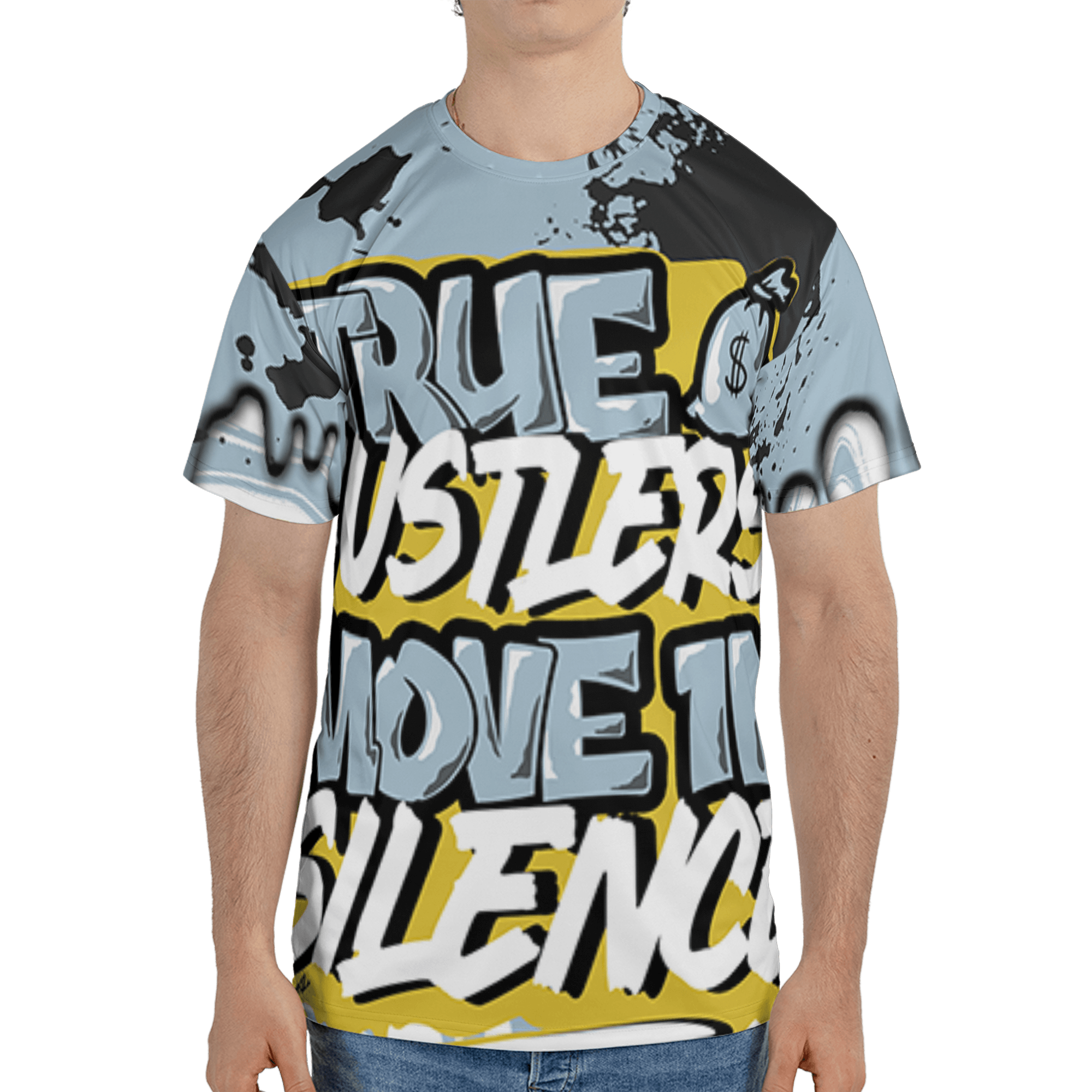 Blue Grey 13s T Shirt Match Move In Silence 3D All-Over Print Color Splash - NastyJamz