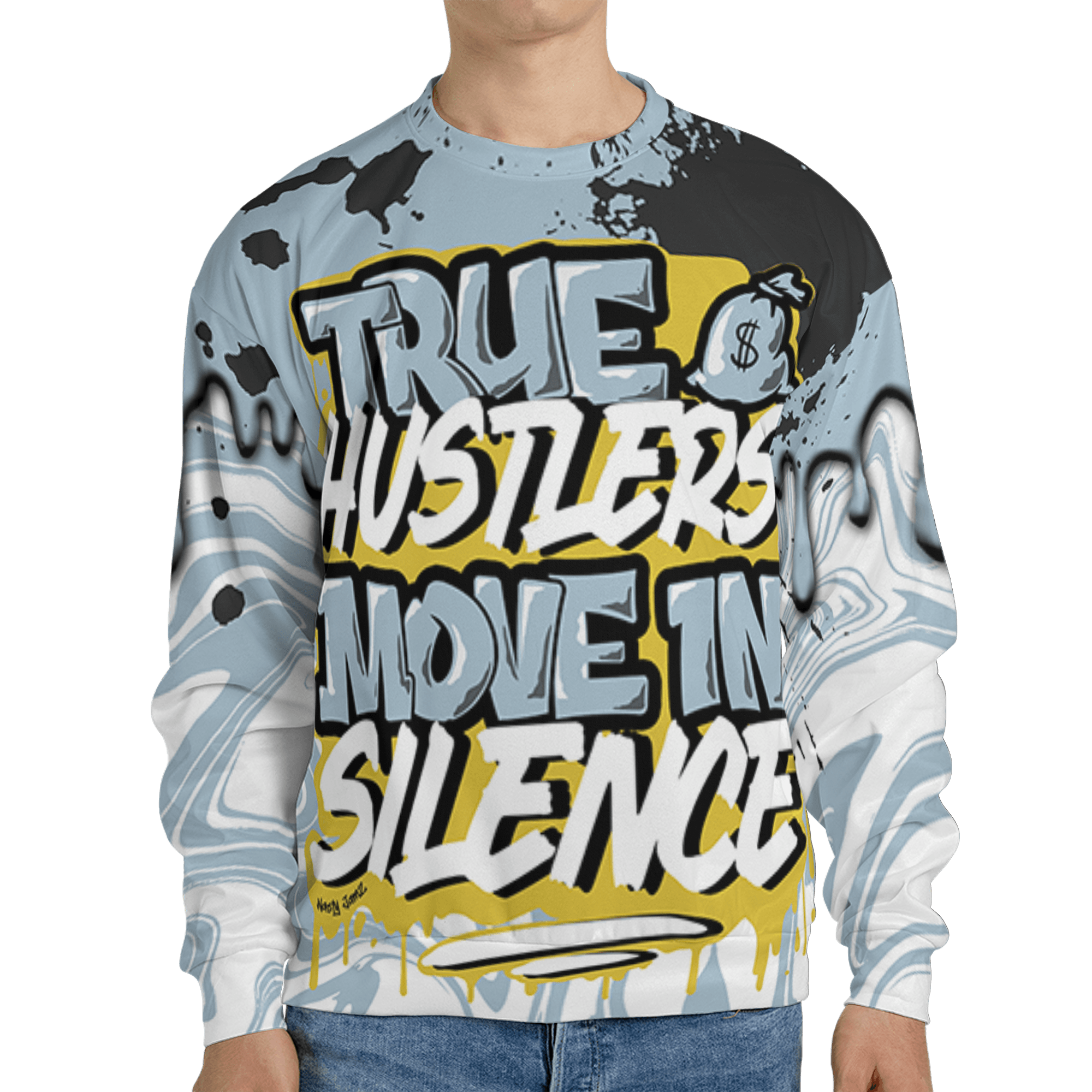 Blue Grey 13s Sweatshirt Match Move In Silence 3D All-Over Print Color Splash - NastyJamz