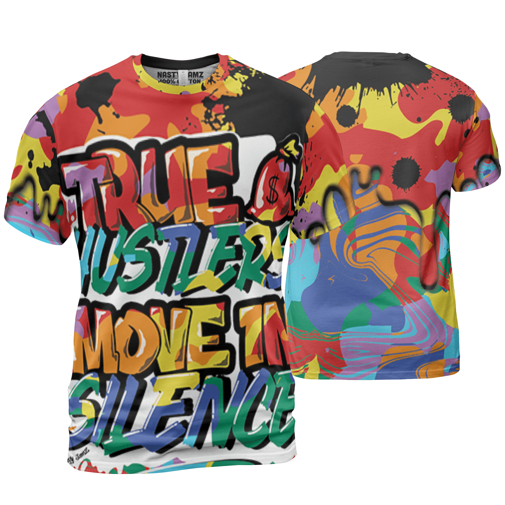 Mid GS Six Championships 1s T Shirt Match Move In Silence 3D All-Over Print Color Splash - NastyJamz