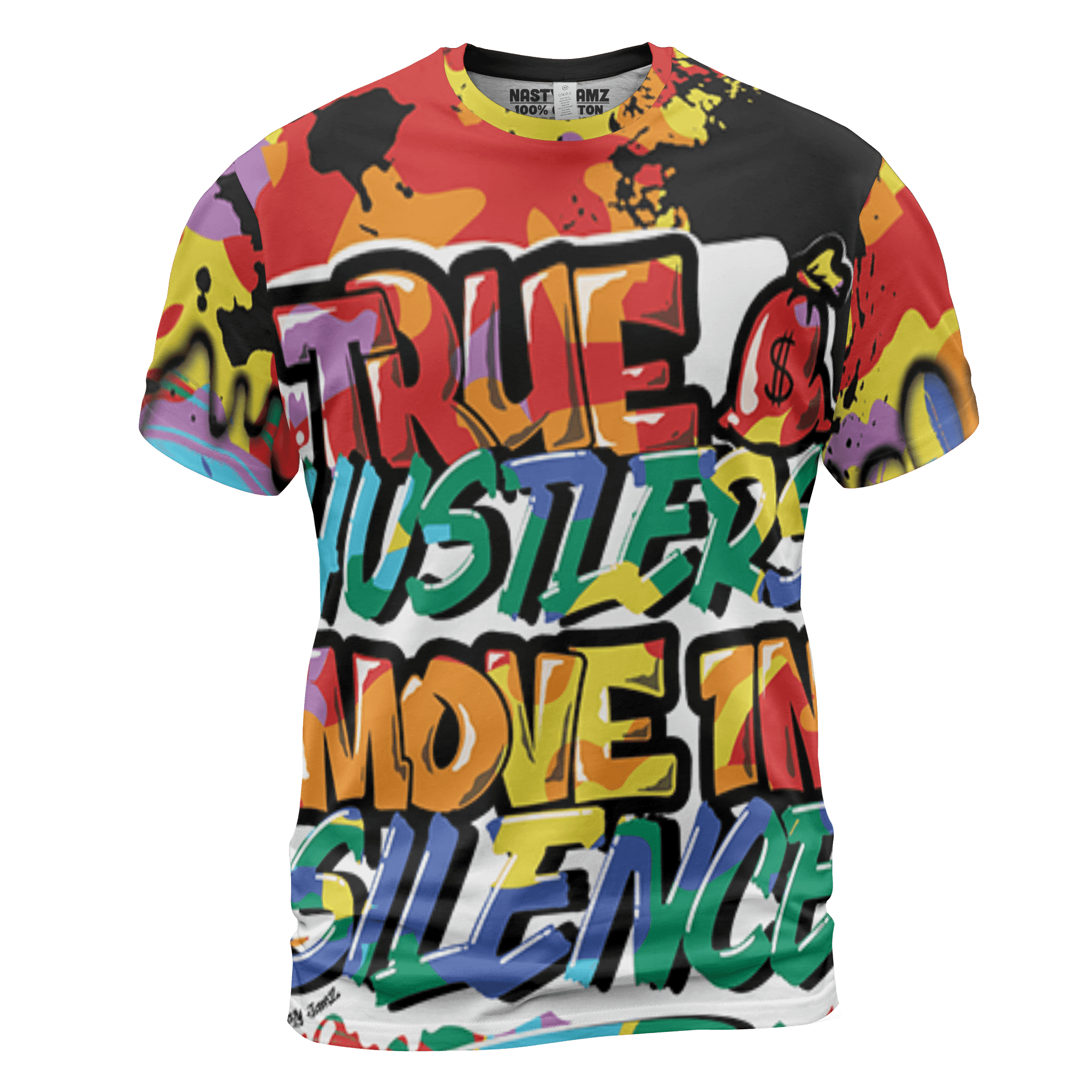 Mid GS Six Championships 1s T Shirt Match Move In Silence 3D All-Over Print Color Splash - NastyJamz