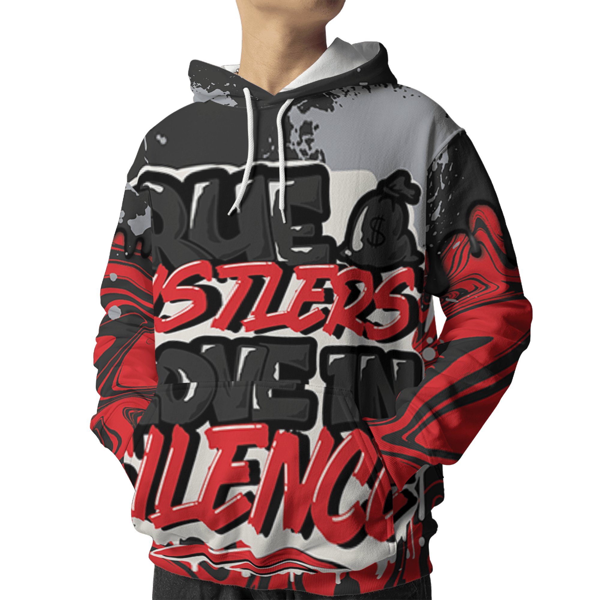 Bred Reimagined 4s Hoodie Match Move In Silence 3D All-Over Print Color Splash - NastyJamz