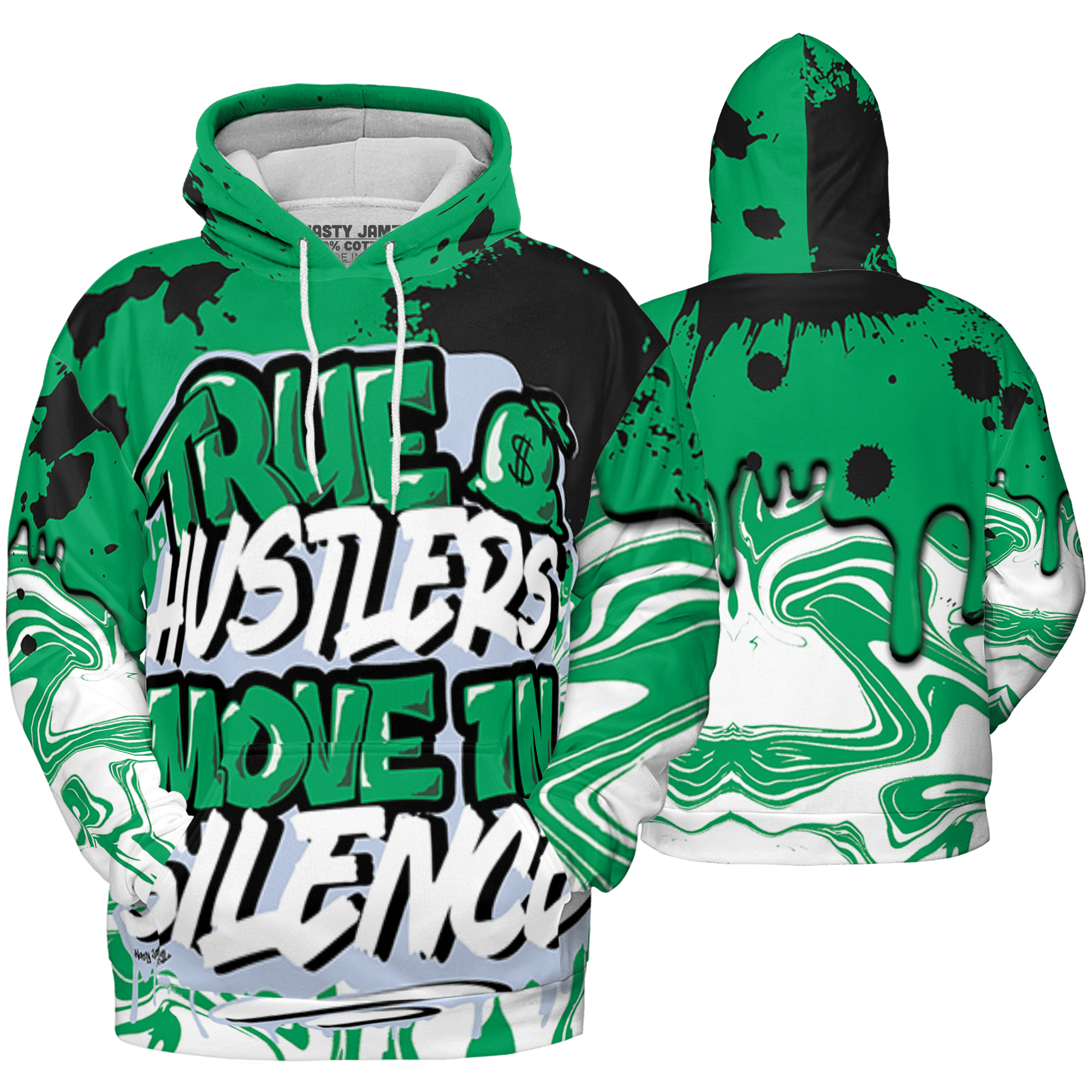 Lucky Green 5s Hoodie Match Move In Silence 3D All-Over Print Color Splash - NastyJamz