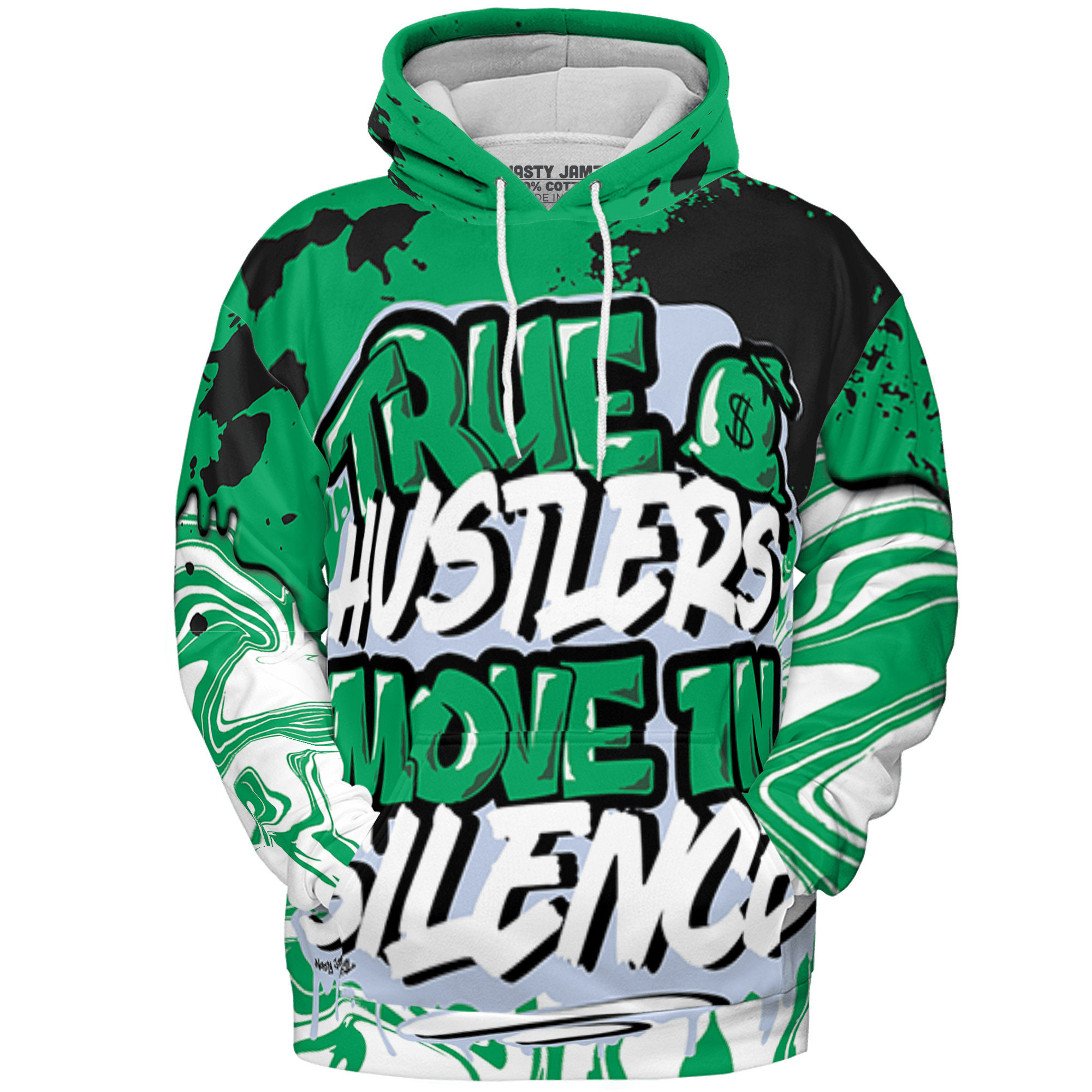 Lucky Green 5s Hoodie Match Move In Silence 3D All-Over Print Color Splash - NastyJamz