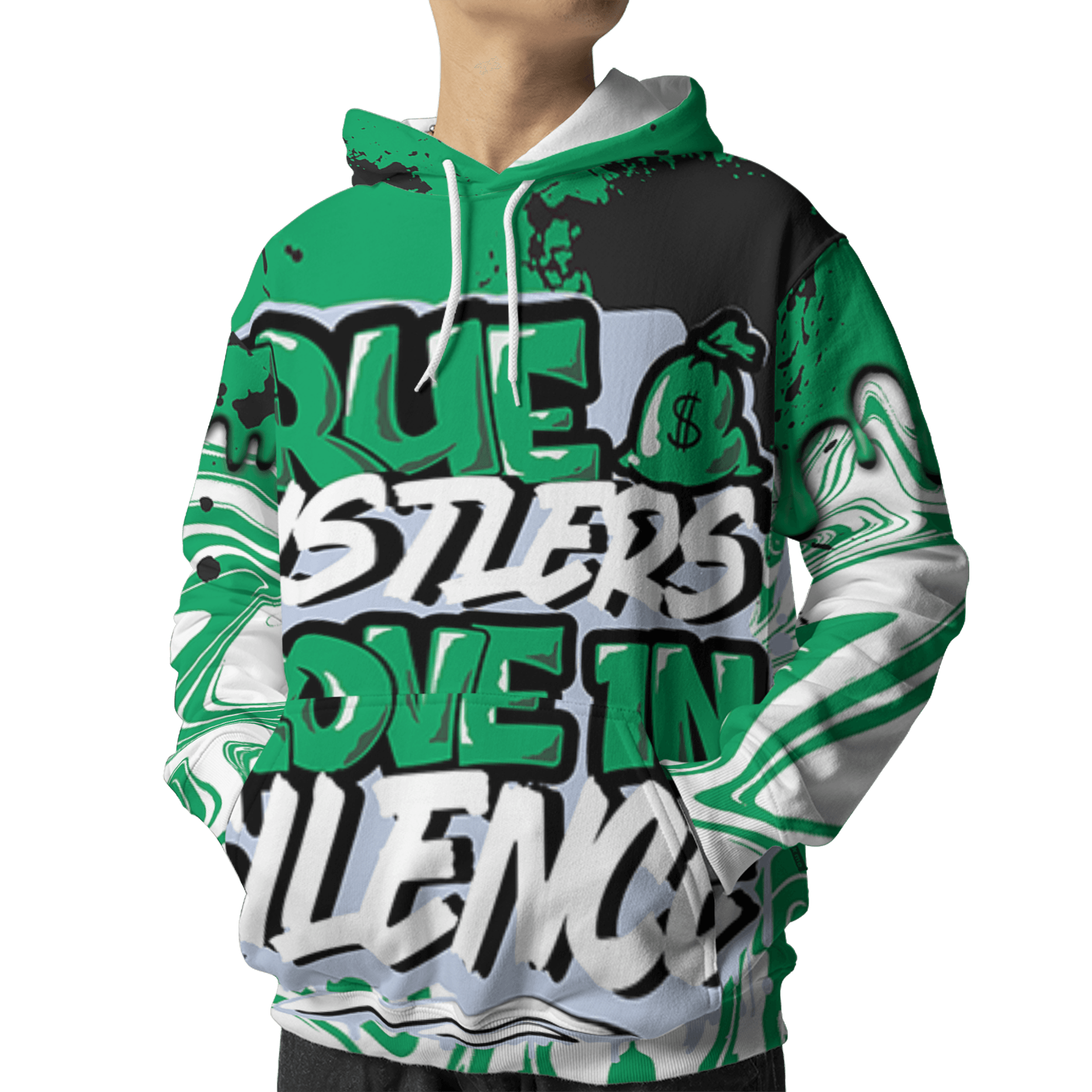 Lucky Green 5s Hoodie Match Move In Silence 3D All-Over Print Color Splash - NastyJamz