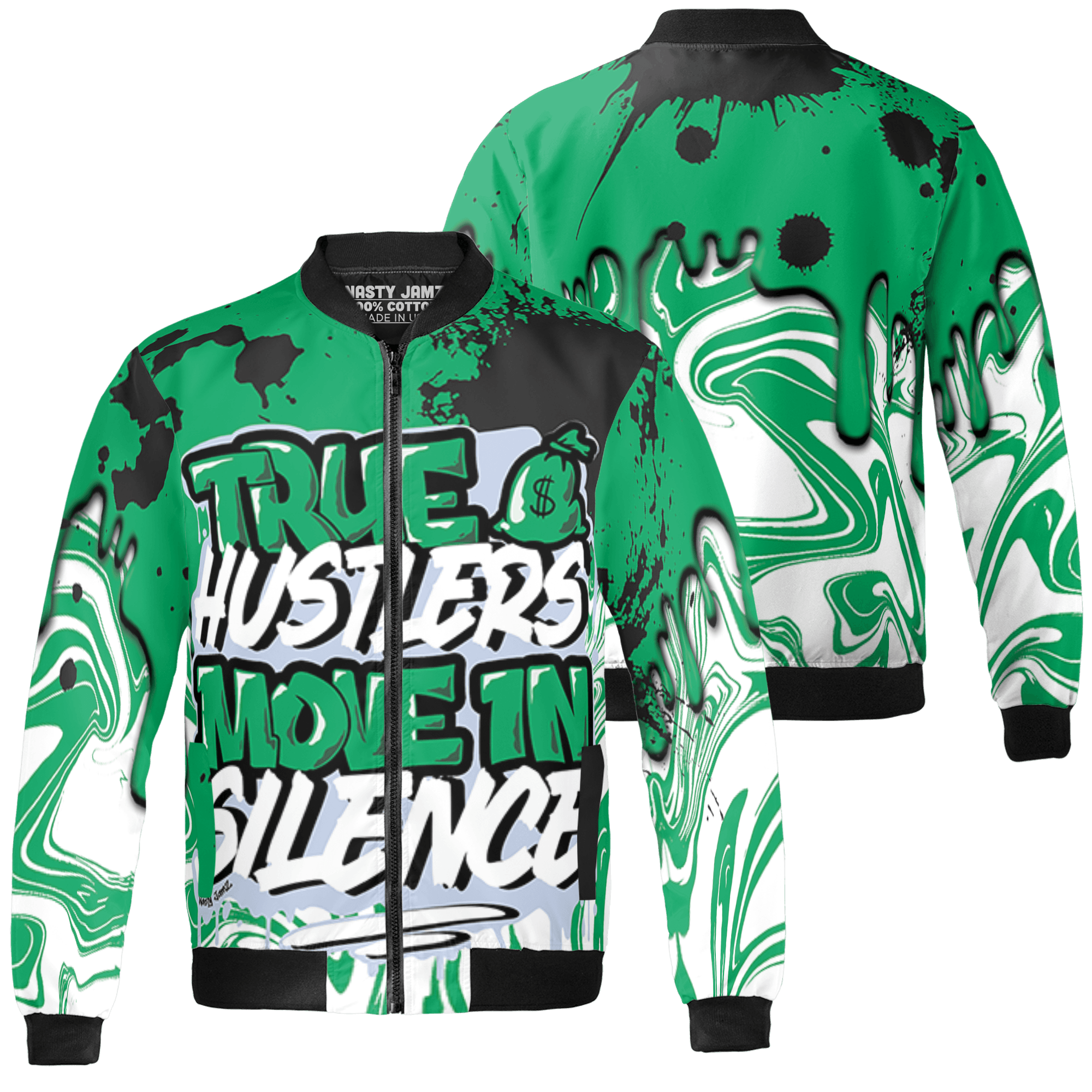 Lucky Green 5s Jacket Match Move In Silence 3D All-Over Print Color Splash - NastyJamz
