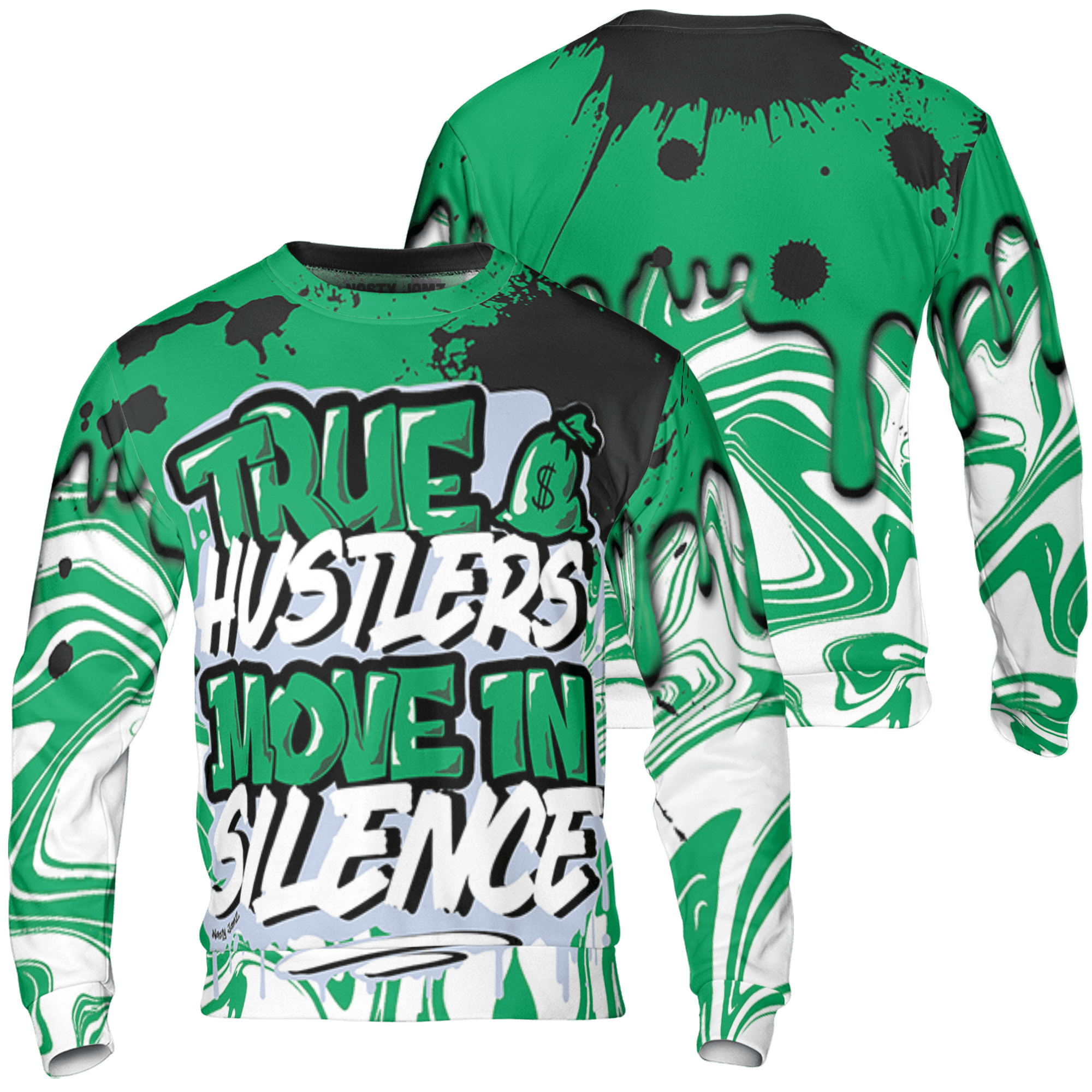 Lucky Green 5s Sweatshirt Match Move In Silence 3D All-Over Print Color Splash - NastyJamz