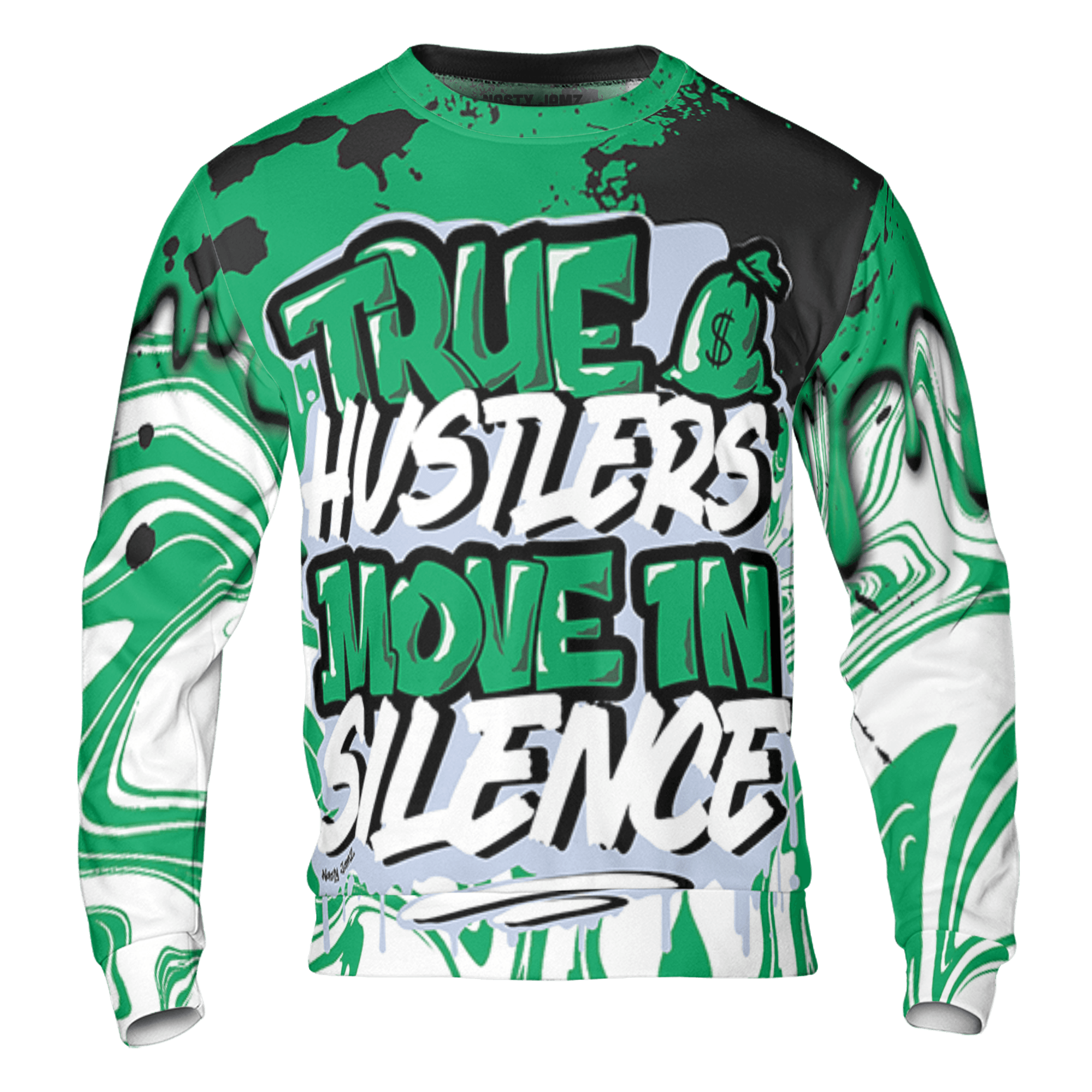 Lucky Green 5s Sweatshirt Match Move In Silence 3D All-Over Print Color Splash - NastyJamz