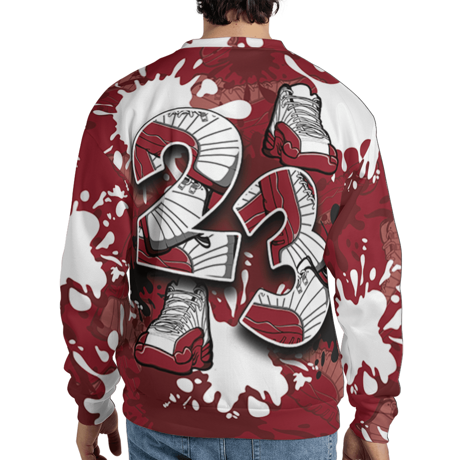 Cherry 12s Sweatshirt Match Number 23 Paint Too Many Sneakers - NastyJamz