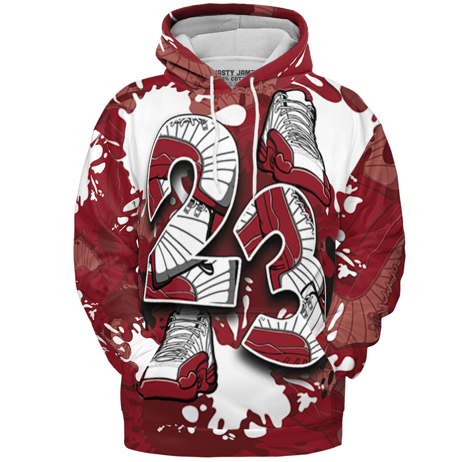 Cherry 12s Hoodie Match Number 23 Paint Too Many Sneakers - NastyJamz