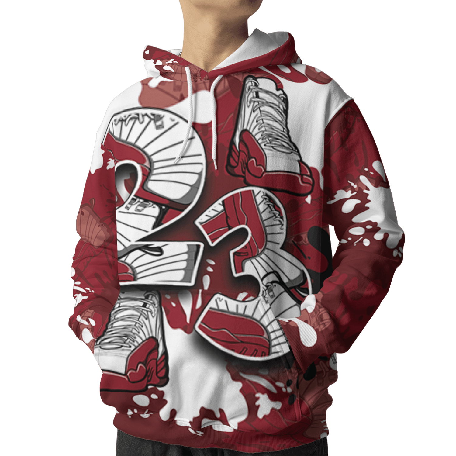 Cherry 12s Hoodie Match Number 23 Paint Too Many Sneakers - NastyJamz