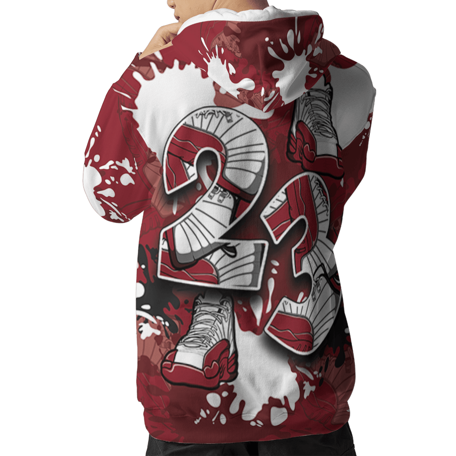 Cherry 12s Hoodie Match Number 23 Paint Too Many Sneakers - NastyJamz
