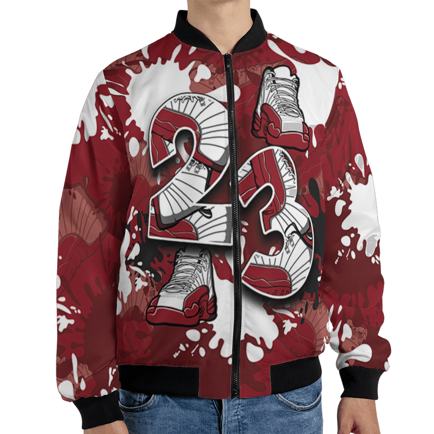 Cherry 12s Jacket Match Number 23 Paint Too Many Sneakers - NastyJamz