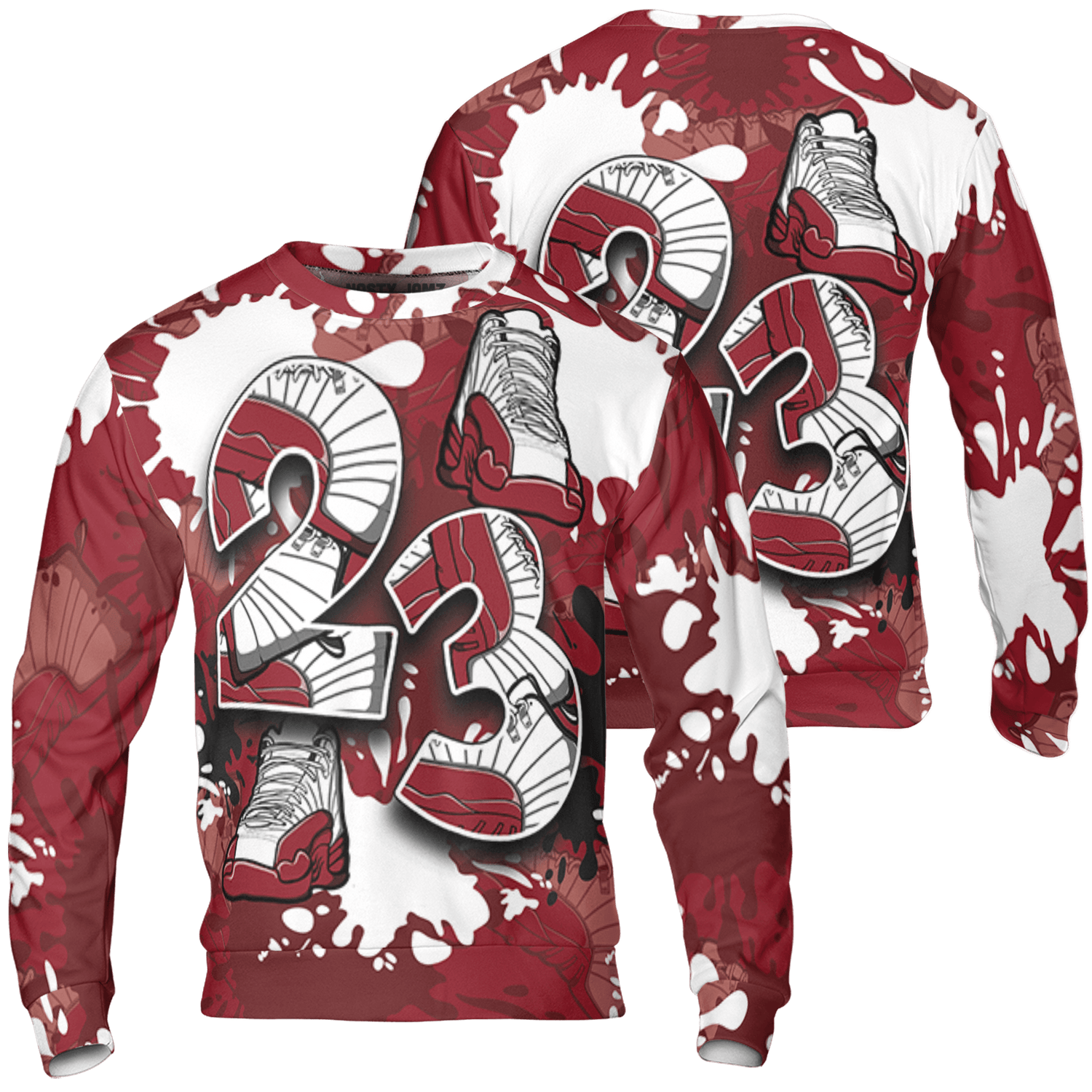 Cherry 12s Sweatshirt Match Number 23 Paint Too Many Sneakers - NastyJamz