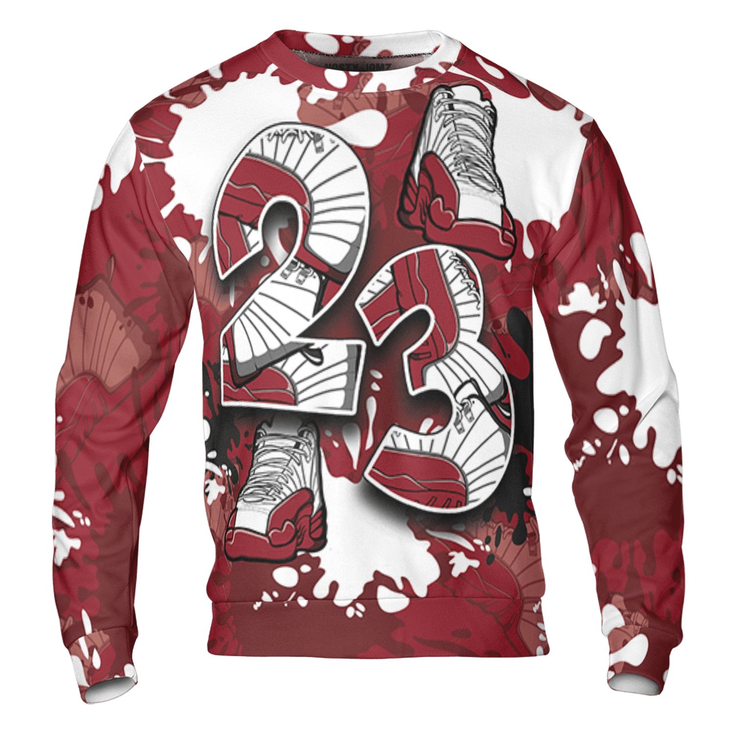 Cherry 12s Sweatshirt Match Number 23 Paint Too Many Sneakers - NastyJamz