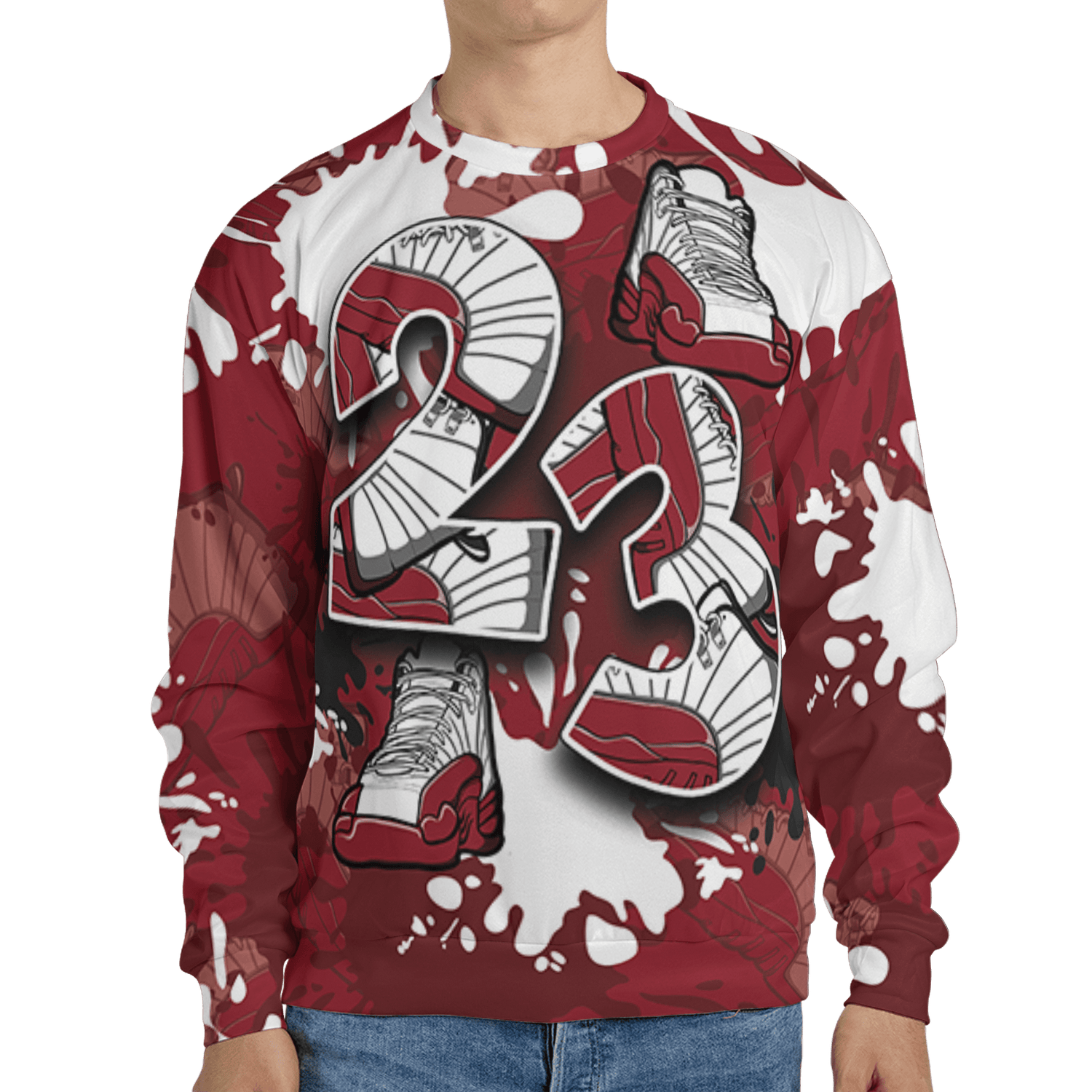 Cherry 12s Sweatshirt Match Number 23 Paint Too Many Sneakers - NastyJamz