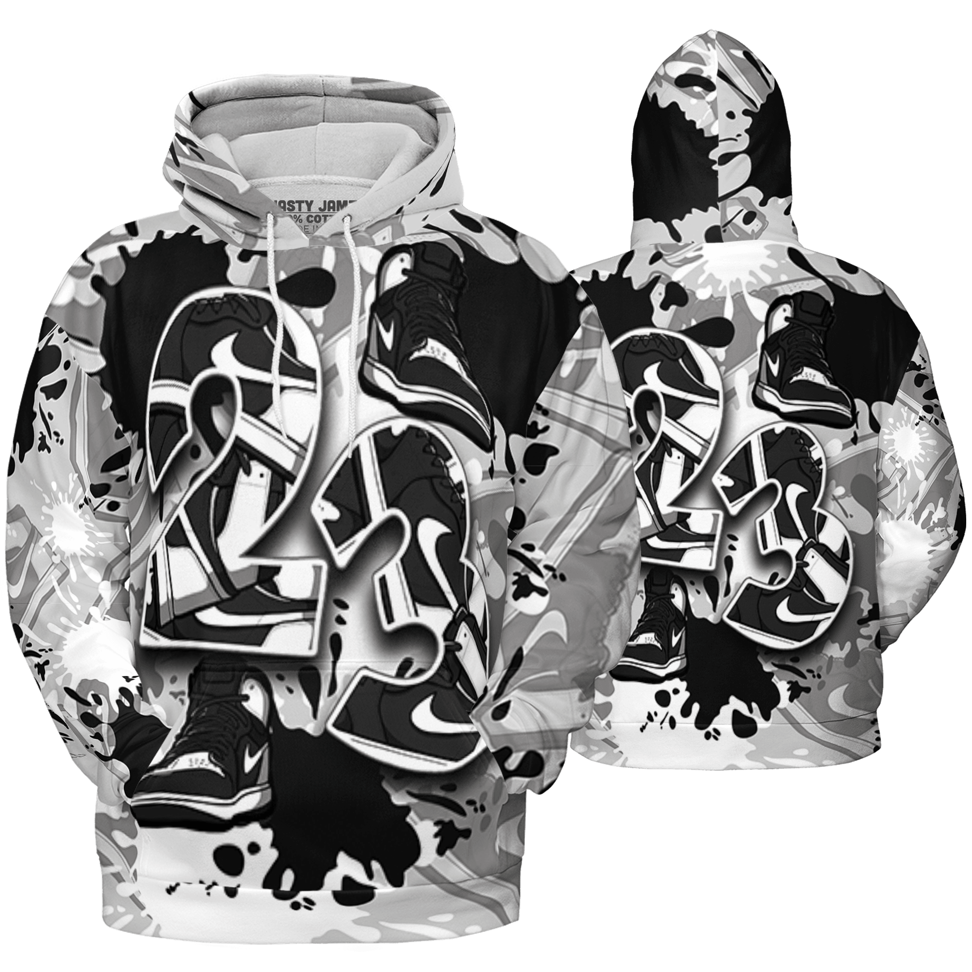 Retro High OG Black White 1s Hoodie Match Number 23 Paint Too Many Sneakers - NastyJamz