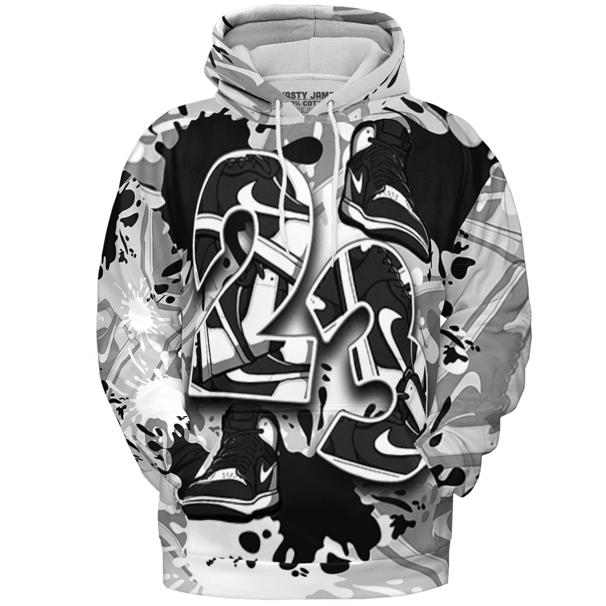 Retro High OG Black White 1s Hoodie Match Number 23 Paint Too Many Sneakers - NastyJamz