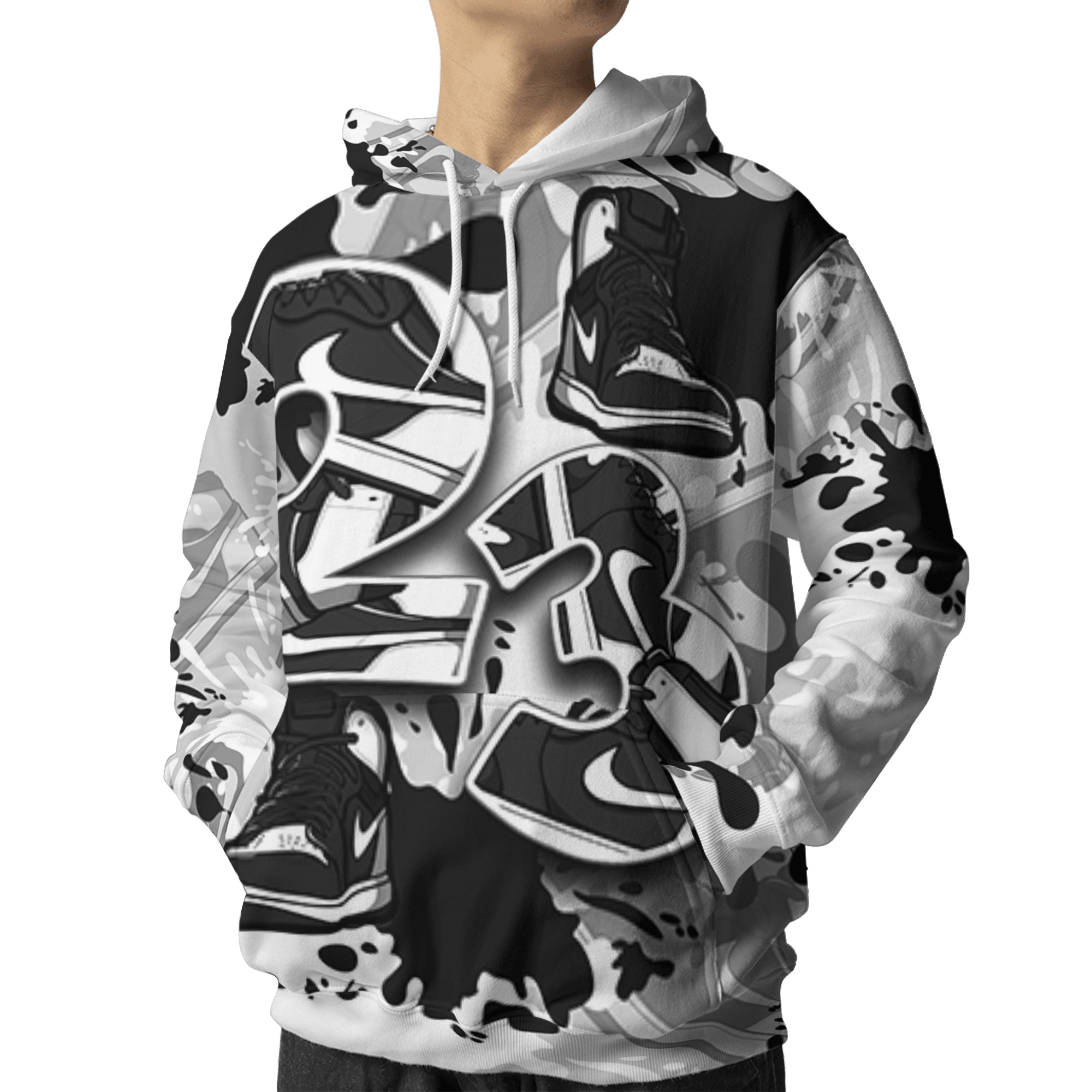 Retro High OG Black White 1s Hoodie Match Number 23 Paint Too Many Sneakers - NastyJamz