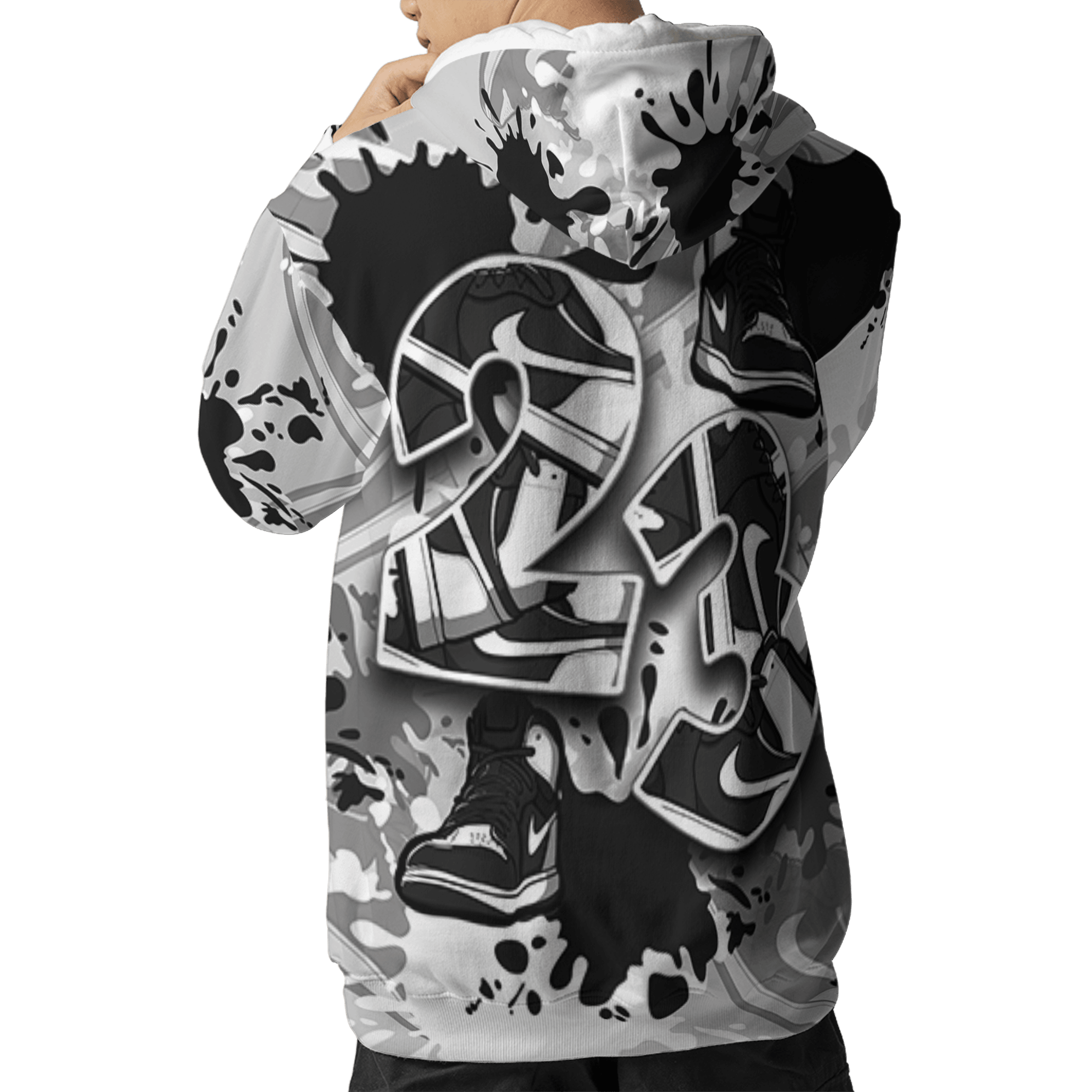 Retro High OG Black White 1s Hoodie Match Number 23 Paint Too Many Sneakers - NastyJamz