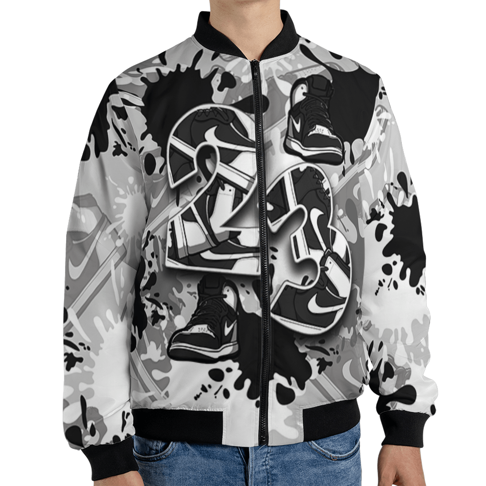 Retro High OG Black White 1s Jacket Match Number 23 Paint Too Many Sneakers - NastyJamz