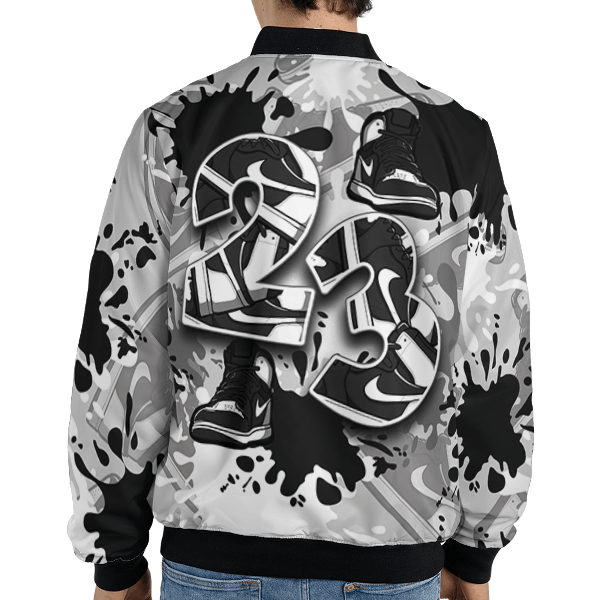 Retro High OG Black White 1s Jacket Match Number 23 Paint Too Many Sneakers - NastyJamz
