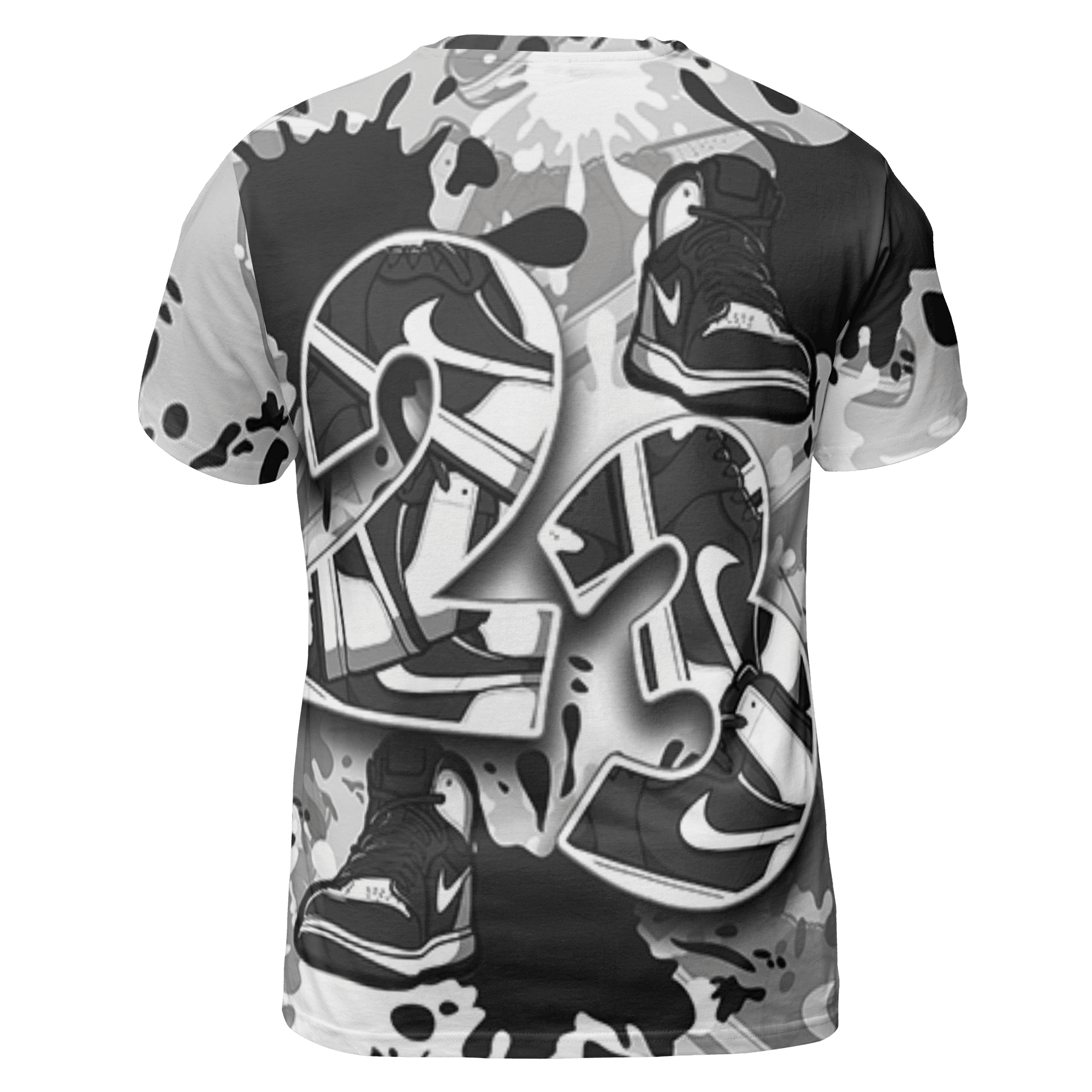 Retro High OG Black White 1s T Shirt Match Number 23 Paint Too Many Sneakers - NastyJamz