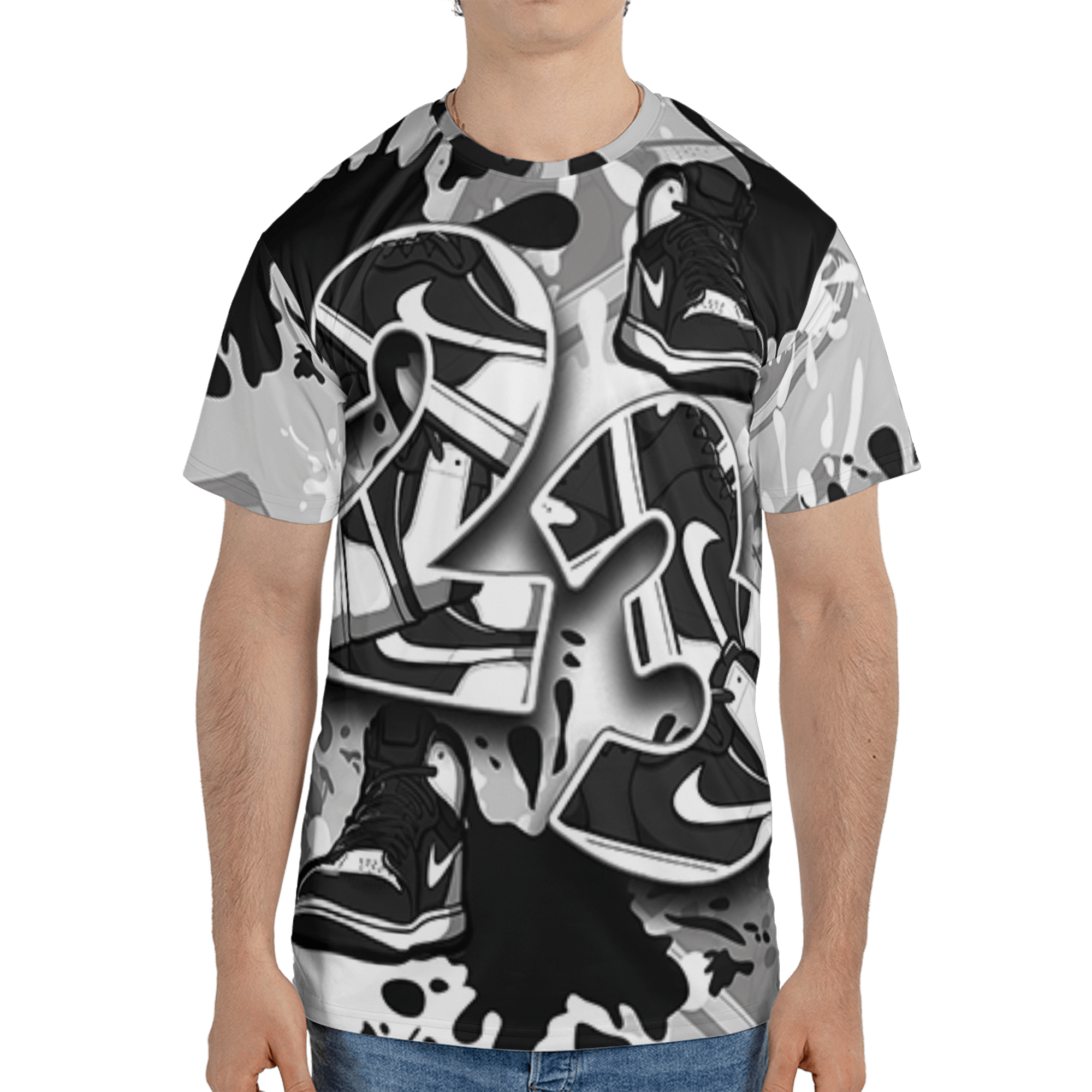 Retro High OG Black White 1s T Shirt Match Number 23 Paint Too Many Sneakers - NastyJamz