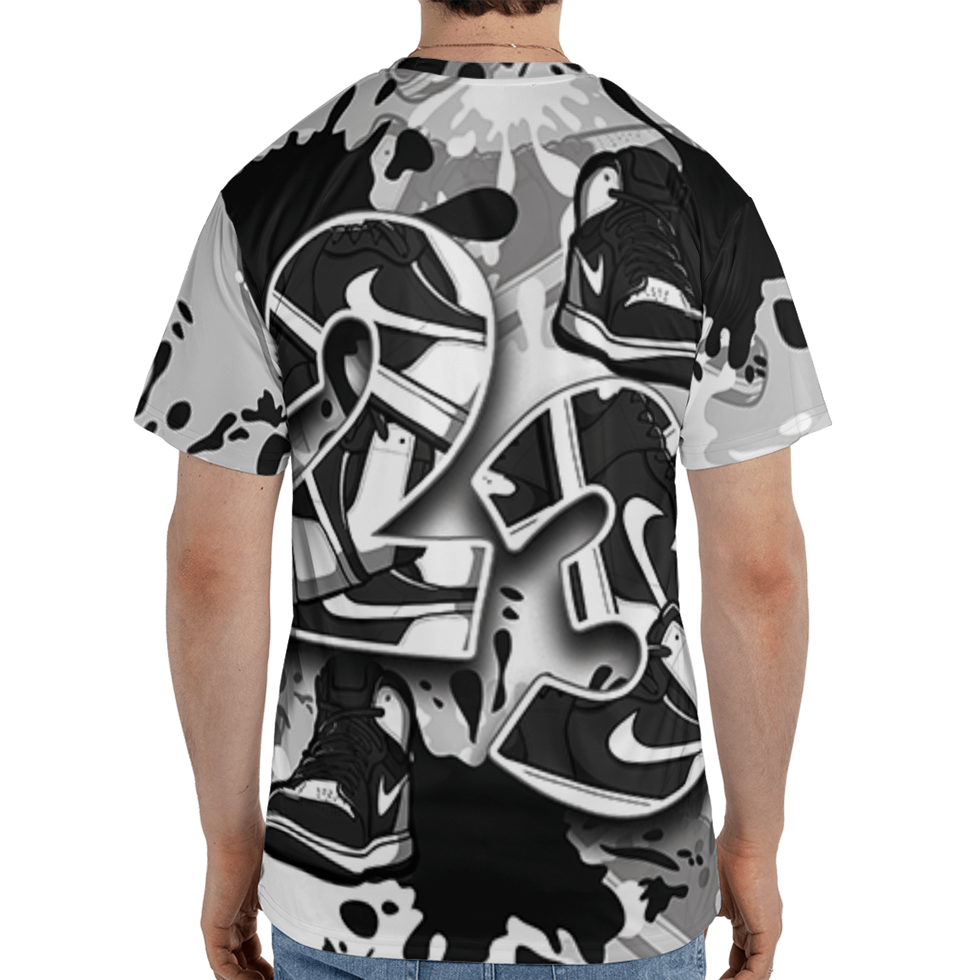 Retro High OG Black White 1s T Shirt Match Number 23 Paint Too Many Sneakers - NastyJamz