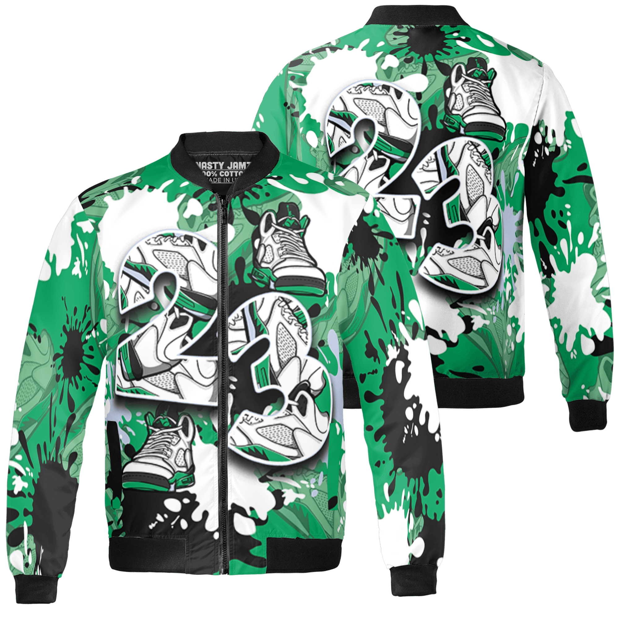 Lucky Green 5s Jacket Match Number 23 Paint Too Many Sneakers - NastyJamz