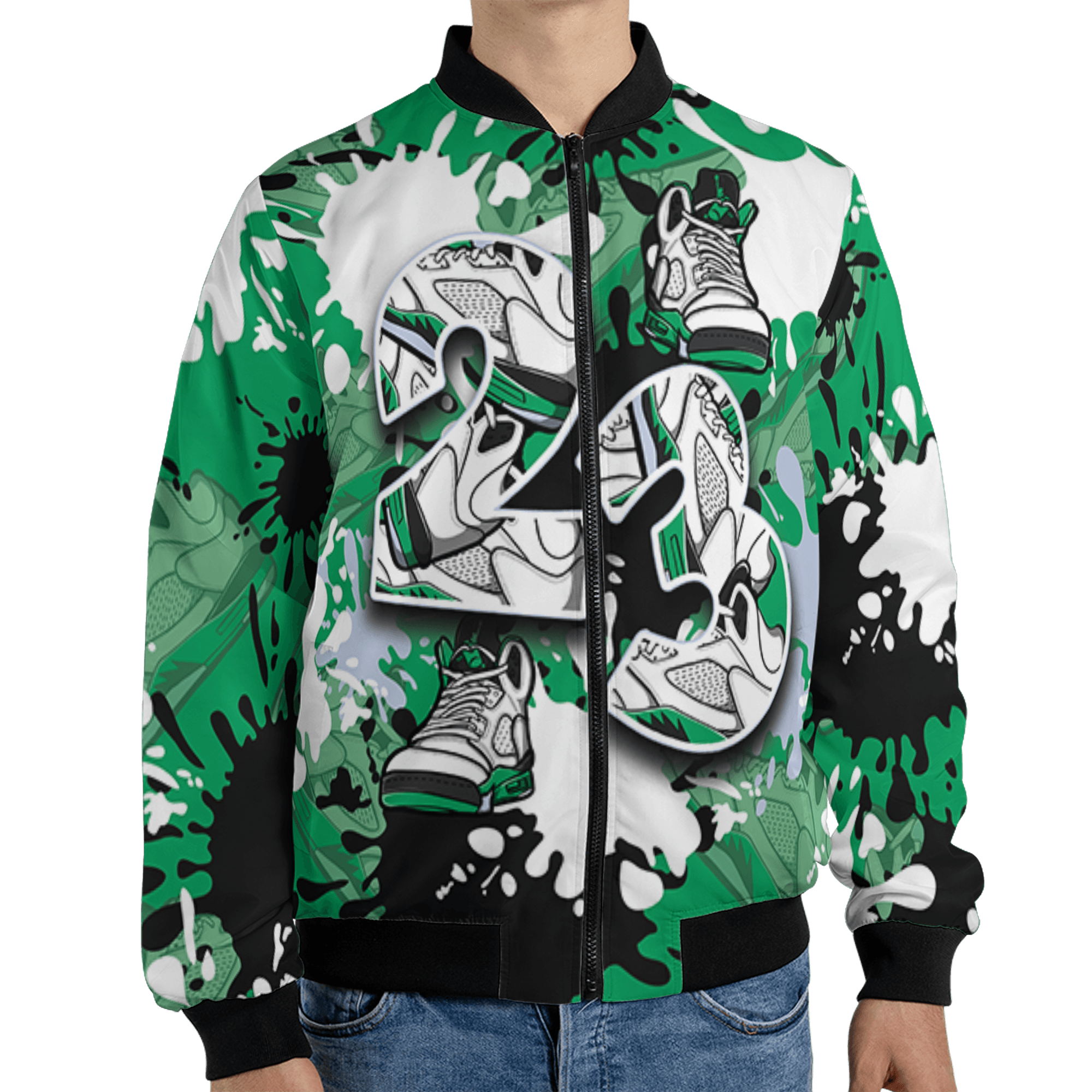 Lucky Green 5s Jacket Match Number 23 Paint Too Many Sneakers - NastyJamz