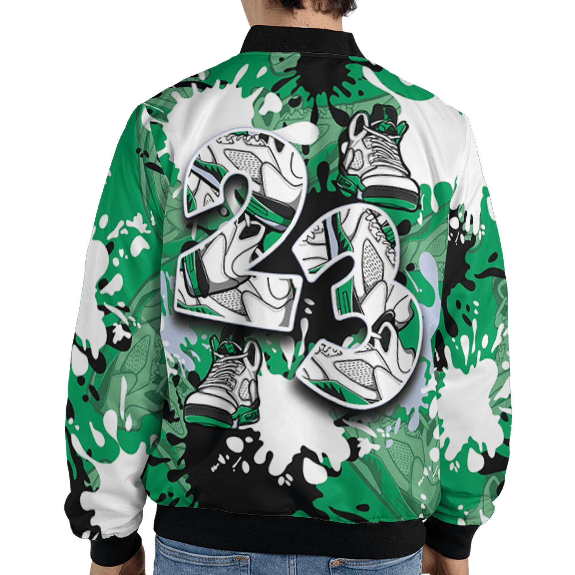 Lucky Green 5s Jacket Match Number 23 Paint Too Many Sneakers - NastyJamz