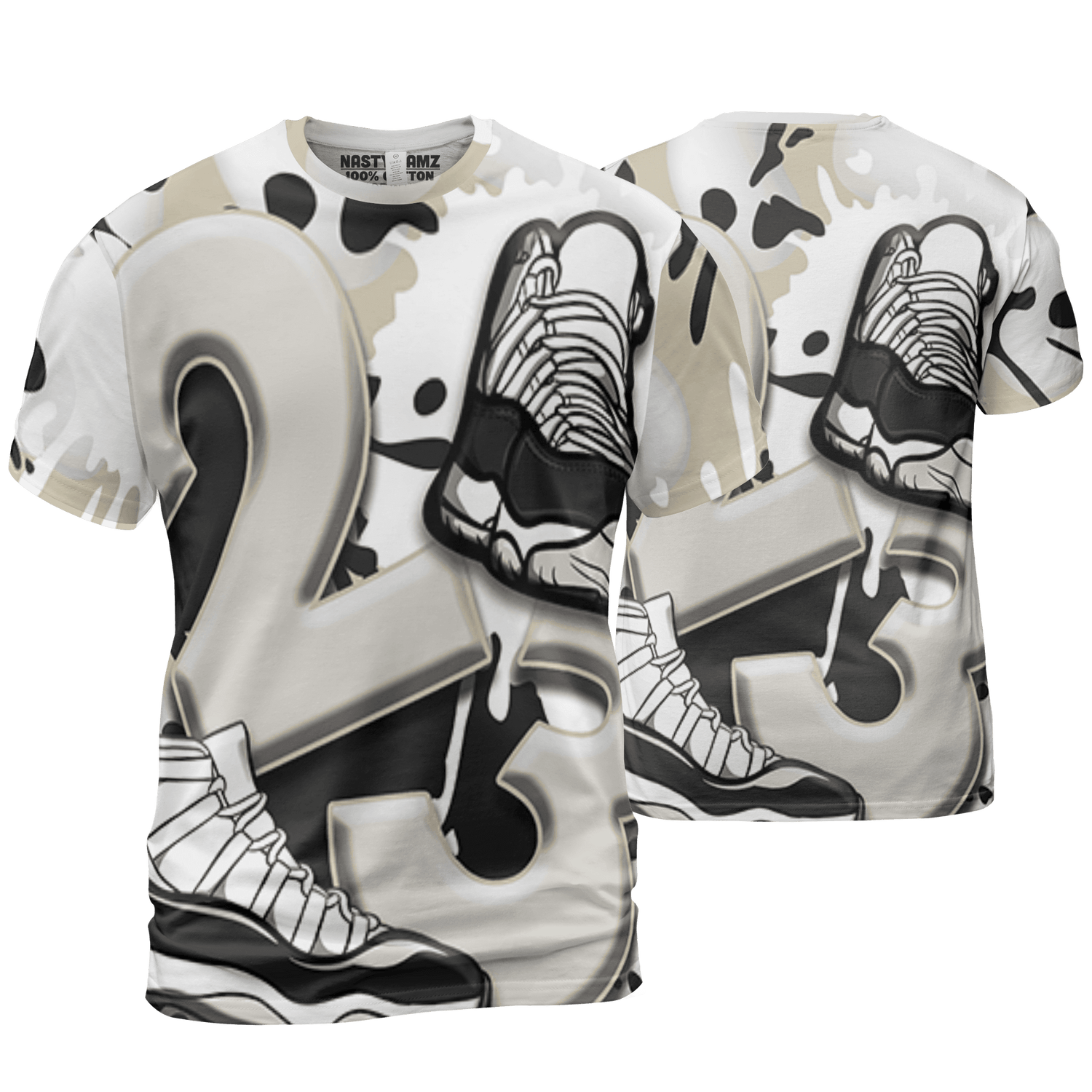 Gratitude 11s T Shirt Match Number 23 Paint White Monochrome Ball 3D All-Over Print - NastyJamz