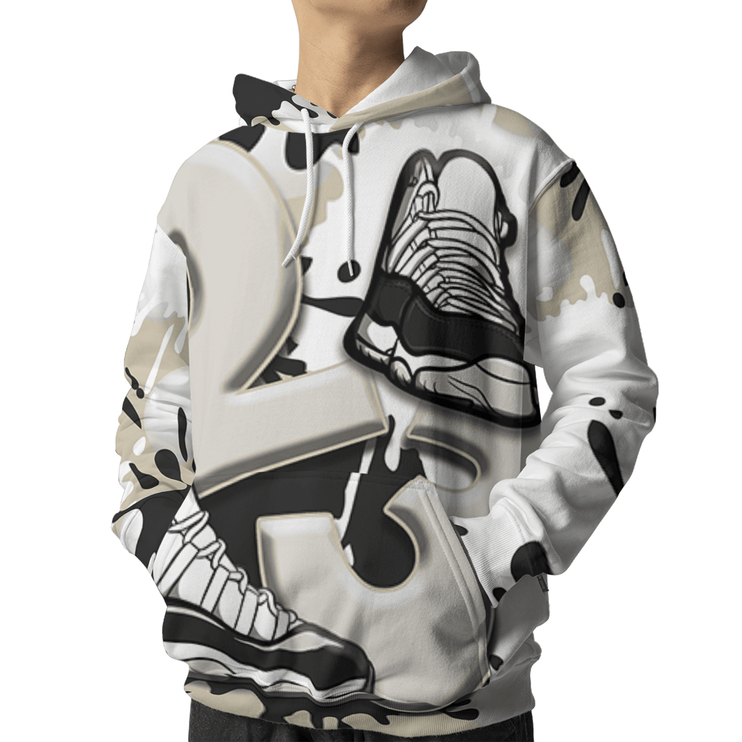 Gratitude 11s Hoodie Match Number 23 Paint White Monochrome Ball 3D All-Over Print - NastyJamz