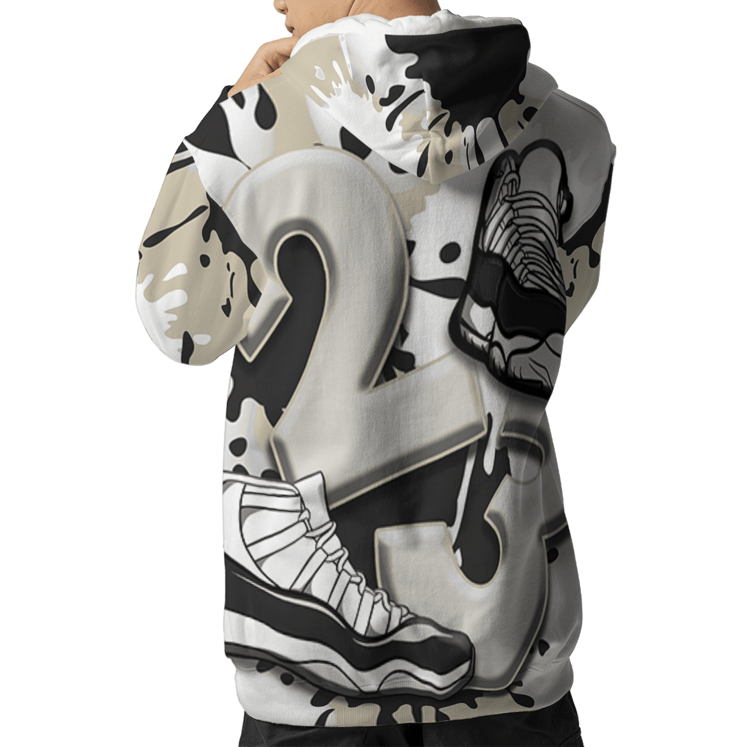 Gratitude 11s Hoodie Match Number 23 Paint White Monochrome Ball 3D All-Over Print - NastyJamz
