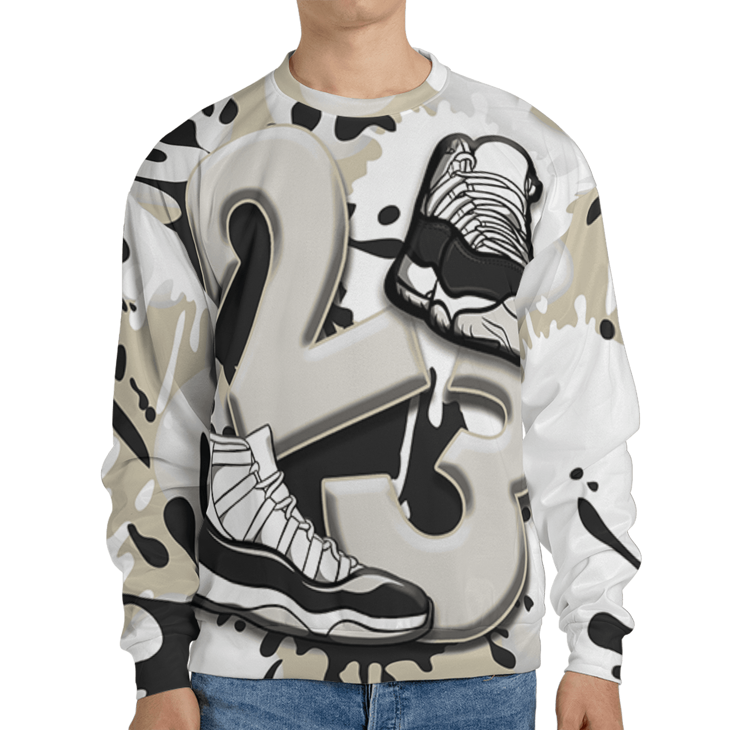Gratitude 11s Sweatshirt Match Number 23 Paint White Monochrome Ball 3D All-Over Print - NastyJamz