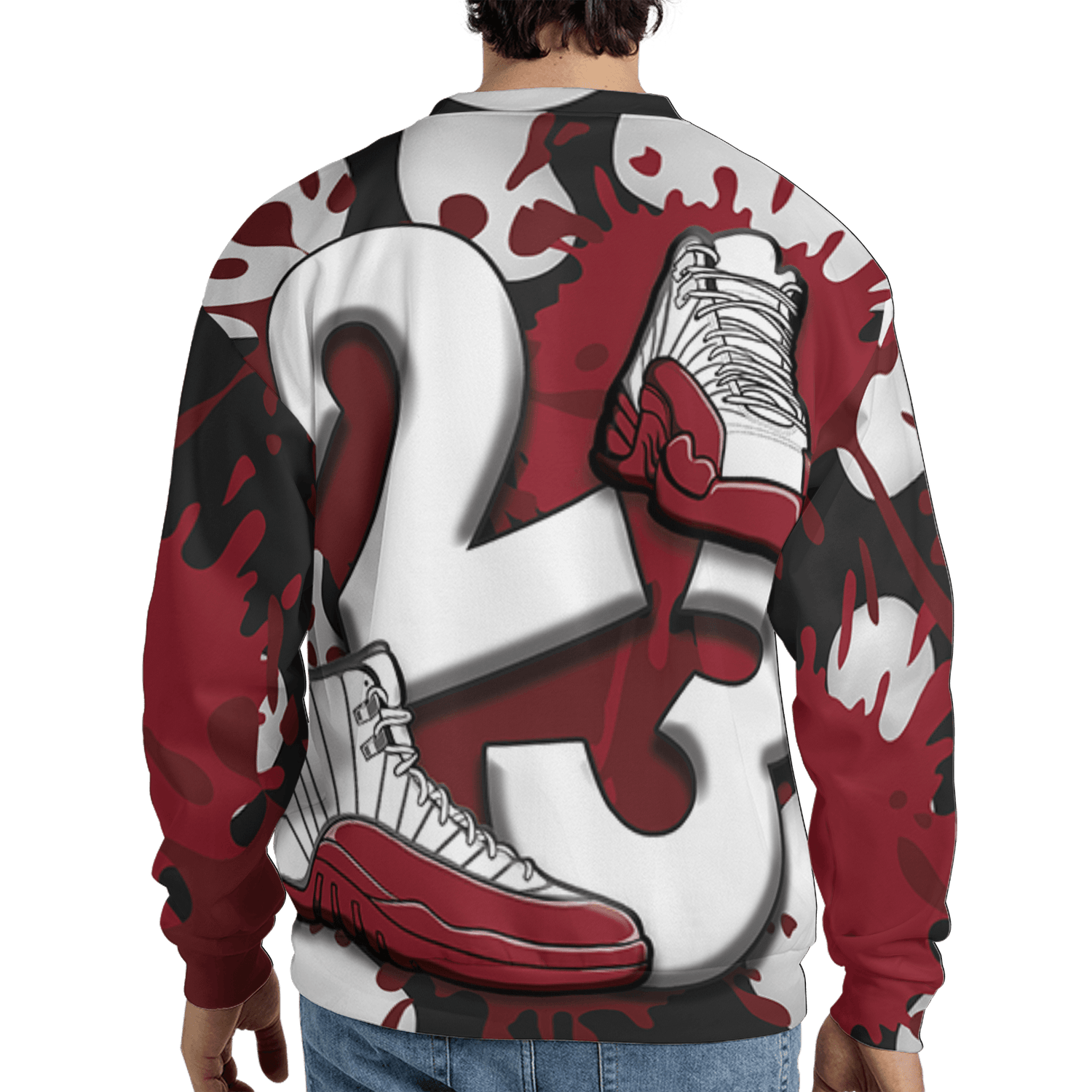 Cherry 12s Sweatshirt Match Number 23 Paint White Monochrome Ball 3D All-Over Print - NastyJamz