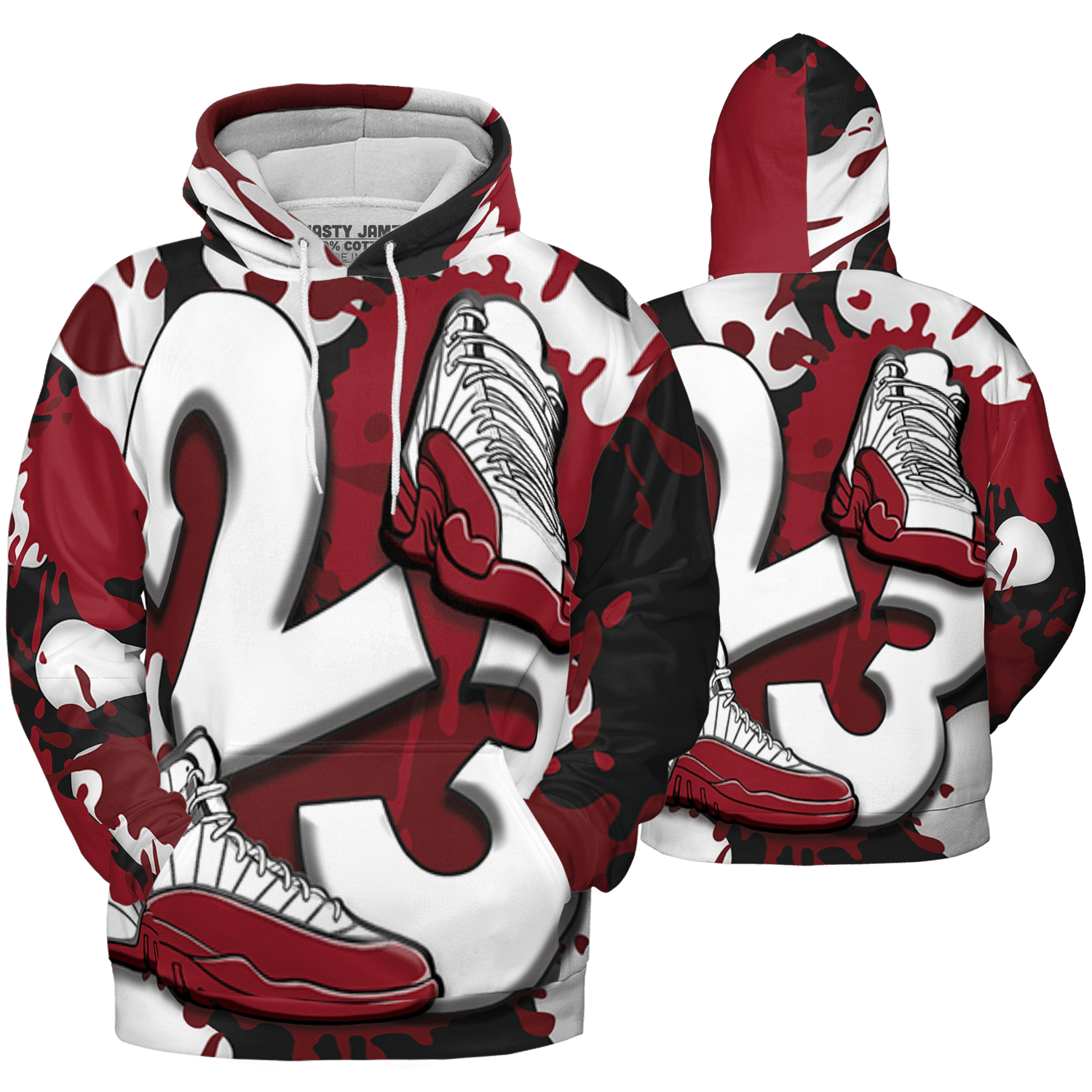 Cherry 12s Hoodie Match Number 23 Paint White Monochrome Ball 3D All-Over Print - NastyJamz