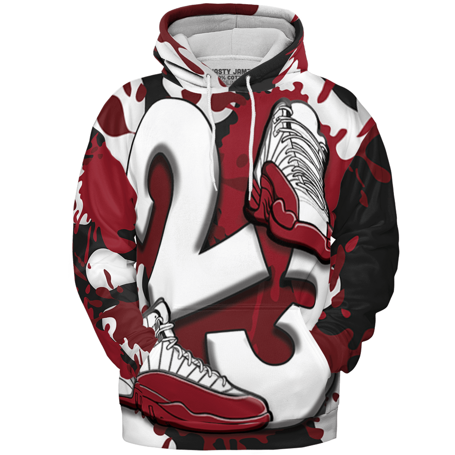 Cherry 12s Hoodie Match Number 23 Paint White Monochrome Ball 3D All-Over Print - NastyJamz