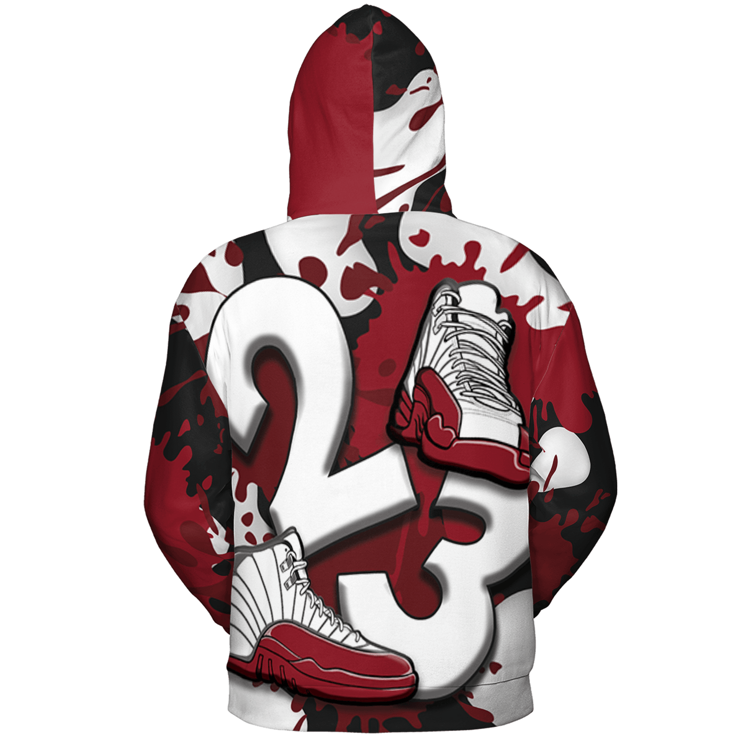 Cherry 12s Hoodie Match Number 23 Paint White Monochrome Ball 3D All-Over Print - NastyJamz