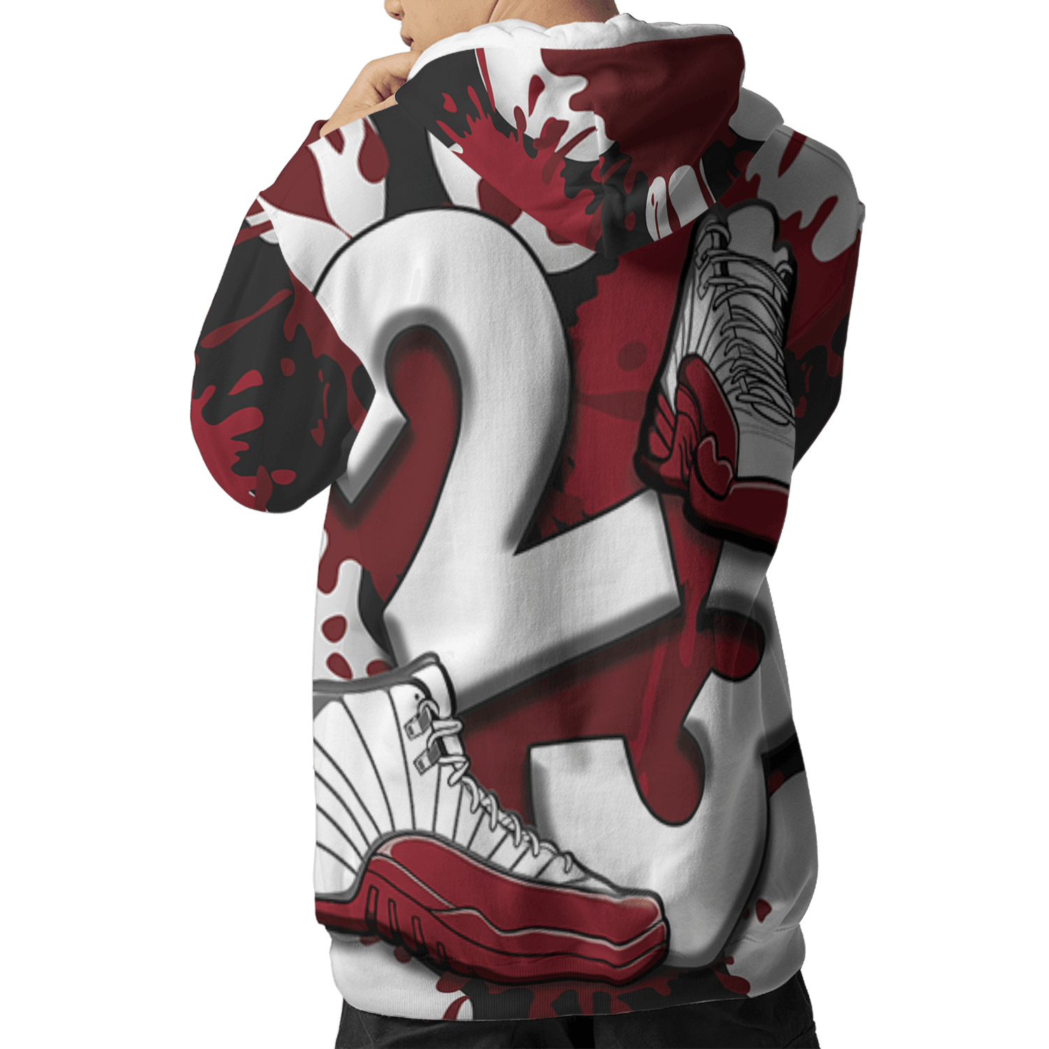 Cherry 12s Hoodie Match Number 23 Paint White Monochrome Ball 3D All-Over Print - NastyJamz