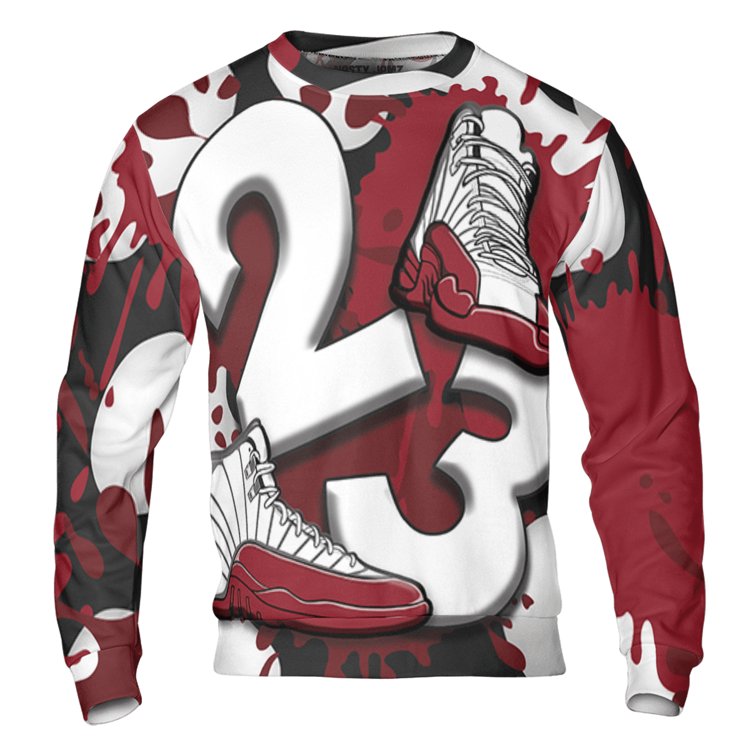 Cherry 12s Sweatshirt Match Number 23 Paint White Monochrome Ball 3D All-Over Print - NastyJamz