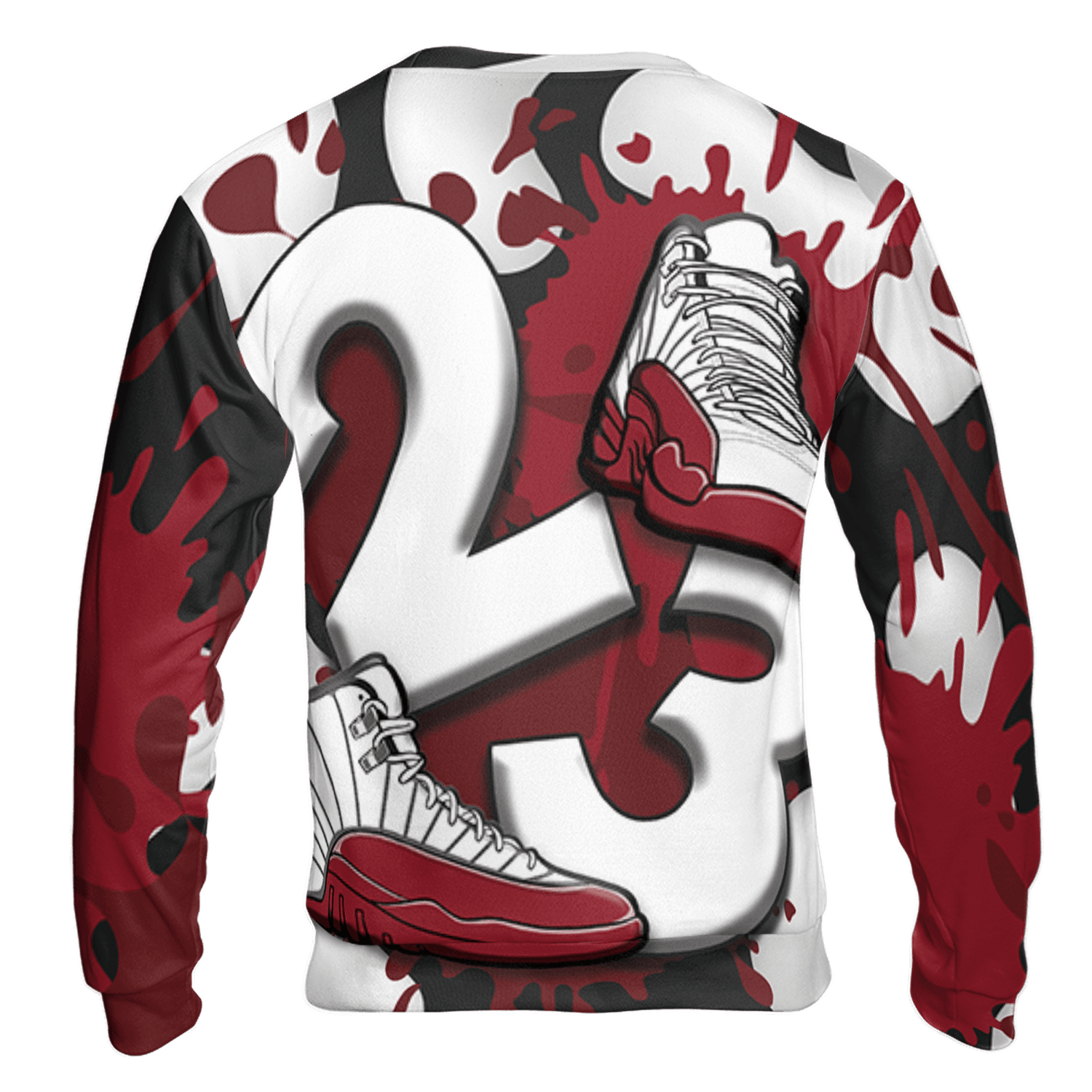 Cherry 12s Sweatshirt Match Number 23 Paint White Monochrome Ball 3D All-Over Print - NastyJamz