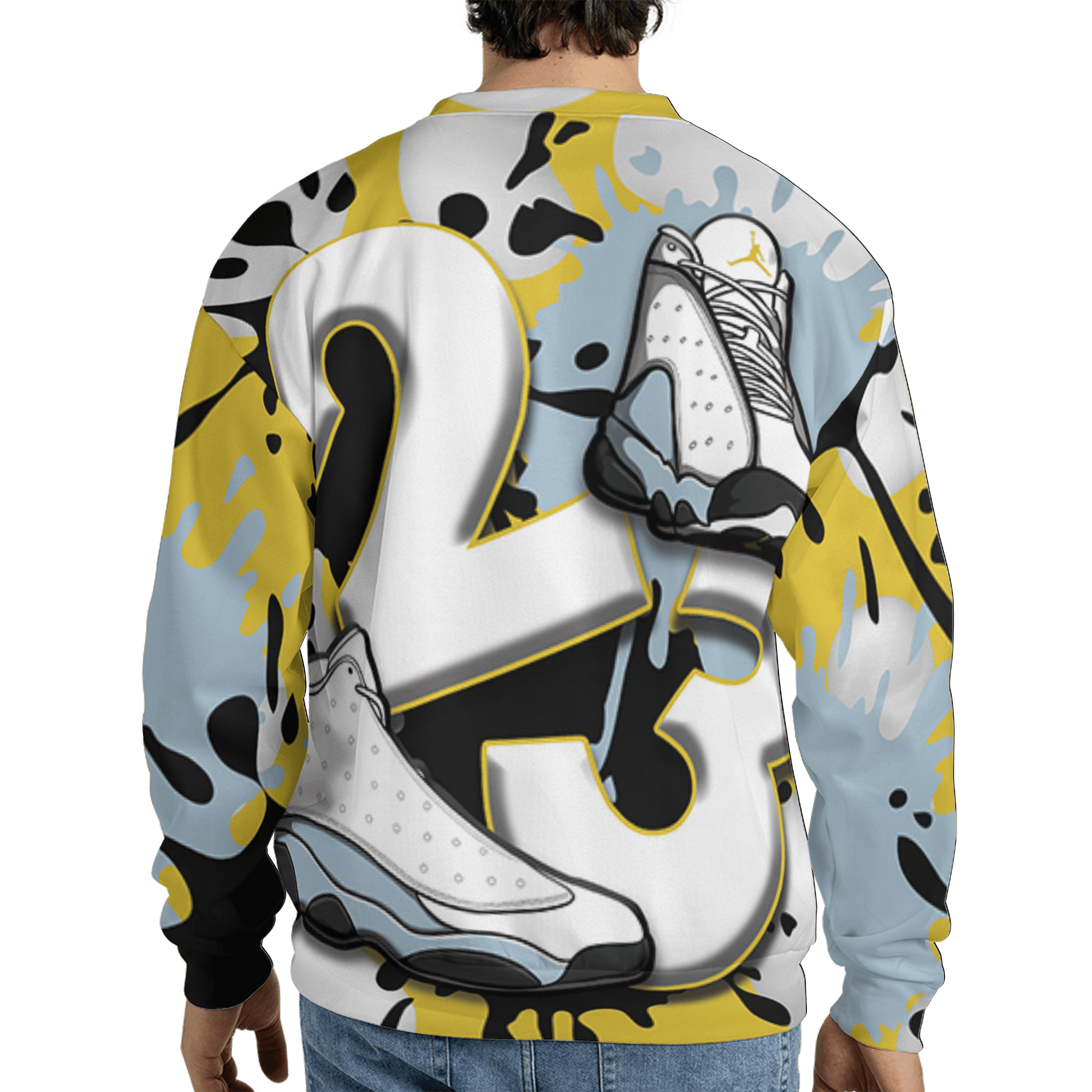 Blue Grey 13s Sweatshirt Match Number 23 Paint White Monochrome Ball 3D All-Over Print - NastyJamz