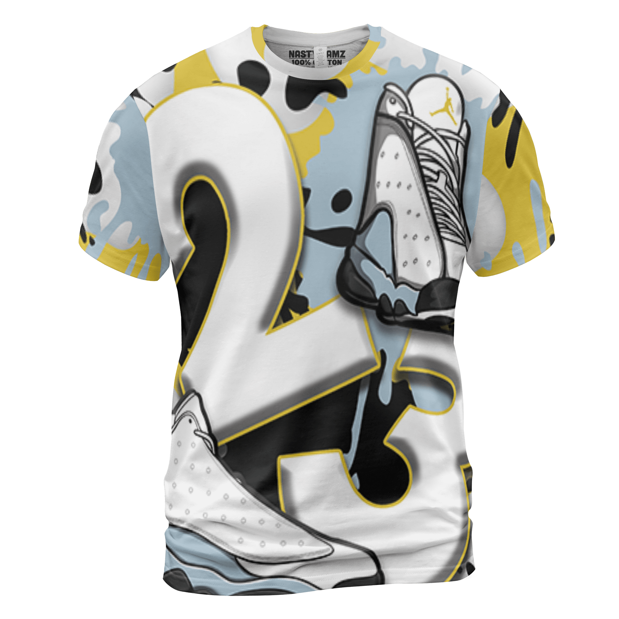 Blue Grey 13s T Shirt Match Number 23 Paint White Monochrome Ball 3D All-Over Print - NastyJamz