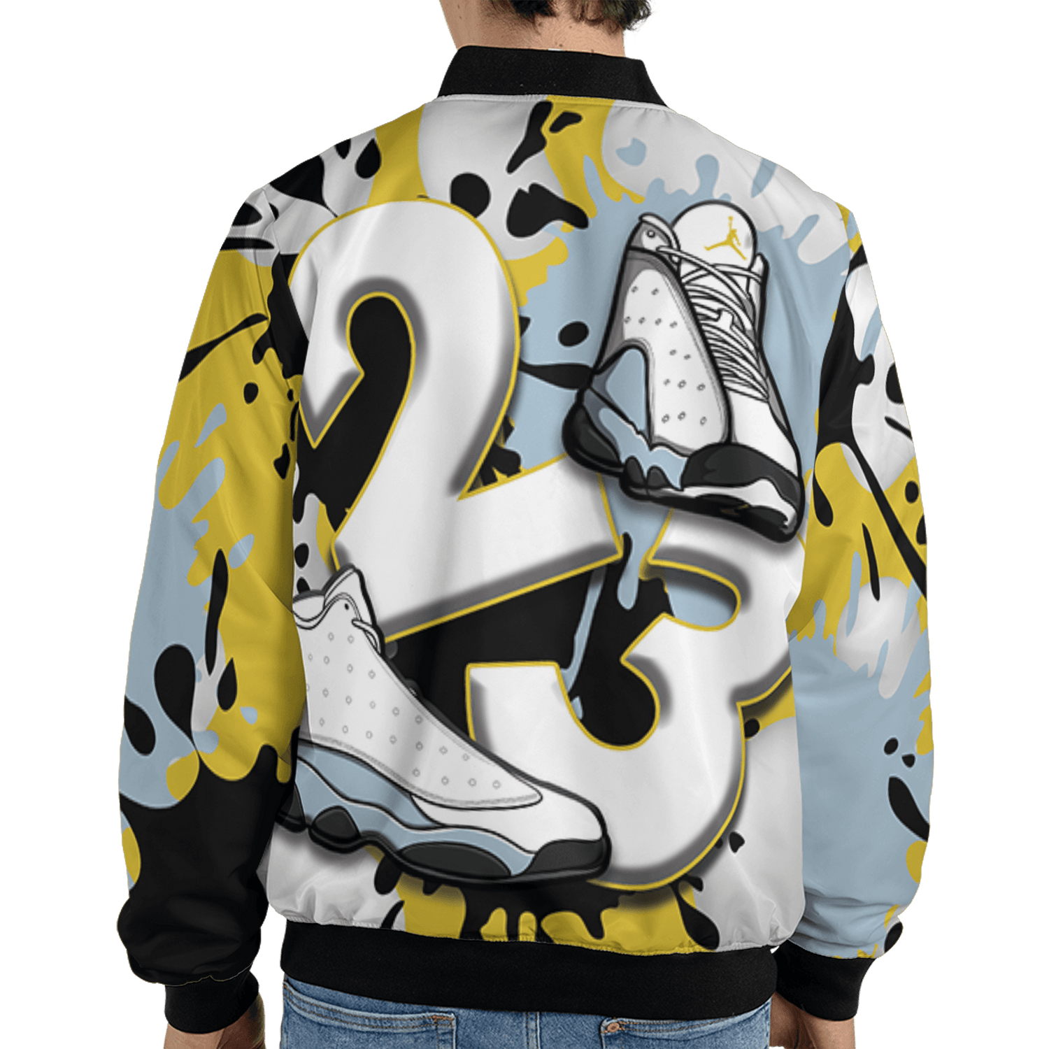 Blue Grey 13s Jacket Match Number 23 Paint White Monochrome Ball 3D All-Over Print - NastyJamz